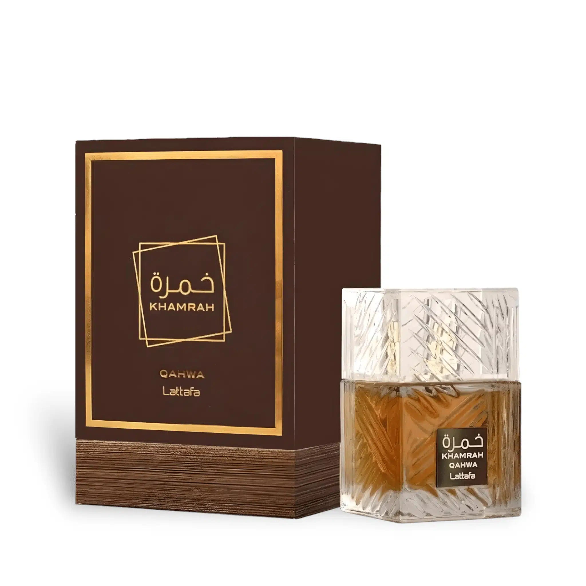 Khamrah Qahwa 100ml Eau de Parfum by Lattafa bottle and box