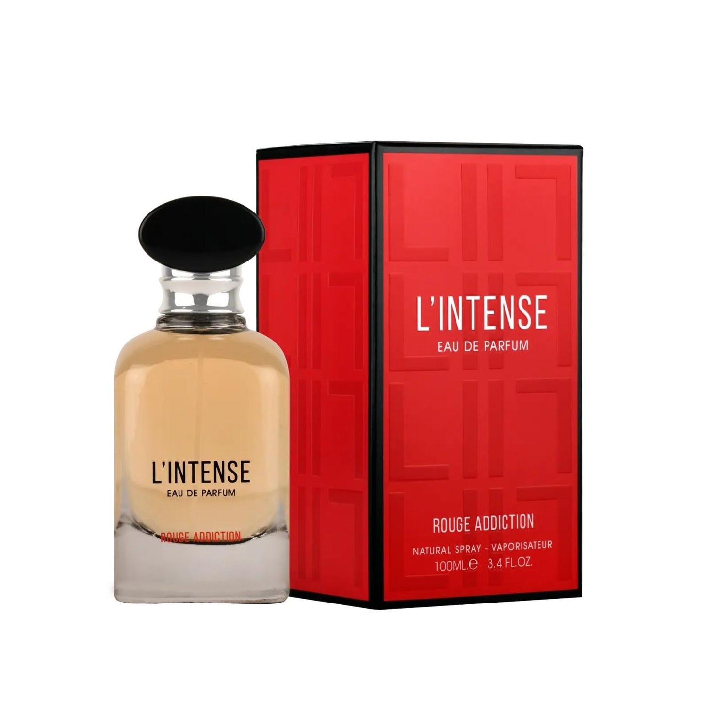 L'Intense Rouge Addiction 100ml Eau de Parfum by Maison Alhambra bottle and box