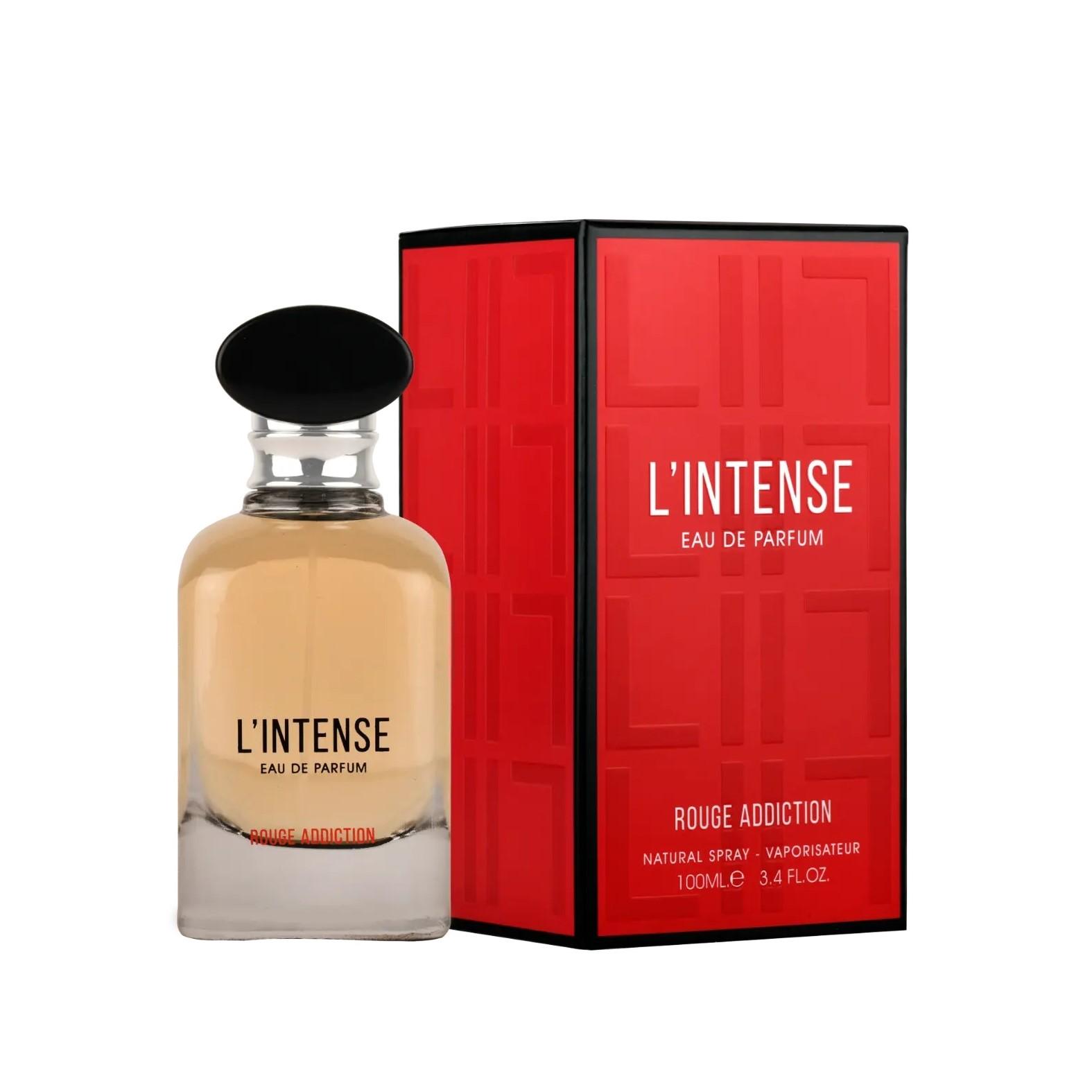 L'Intense Rouge Addiction 100ml Eau de Parfum by Maison Alhambra bottle and box