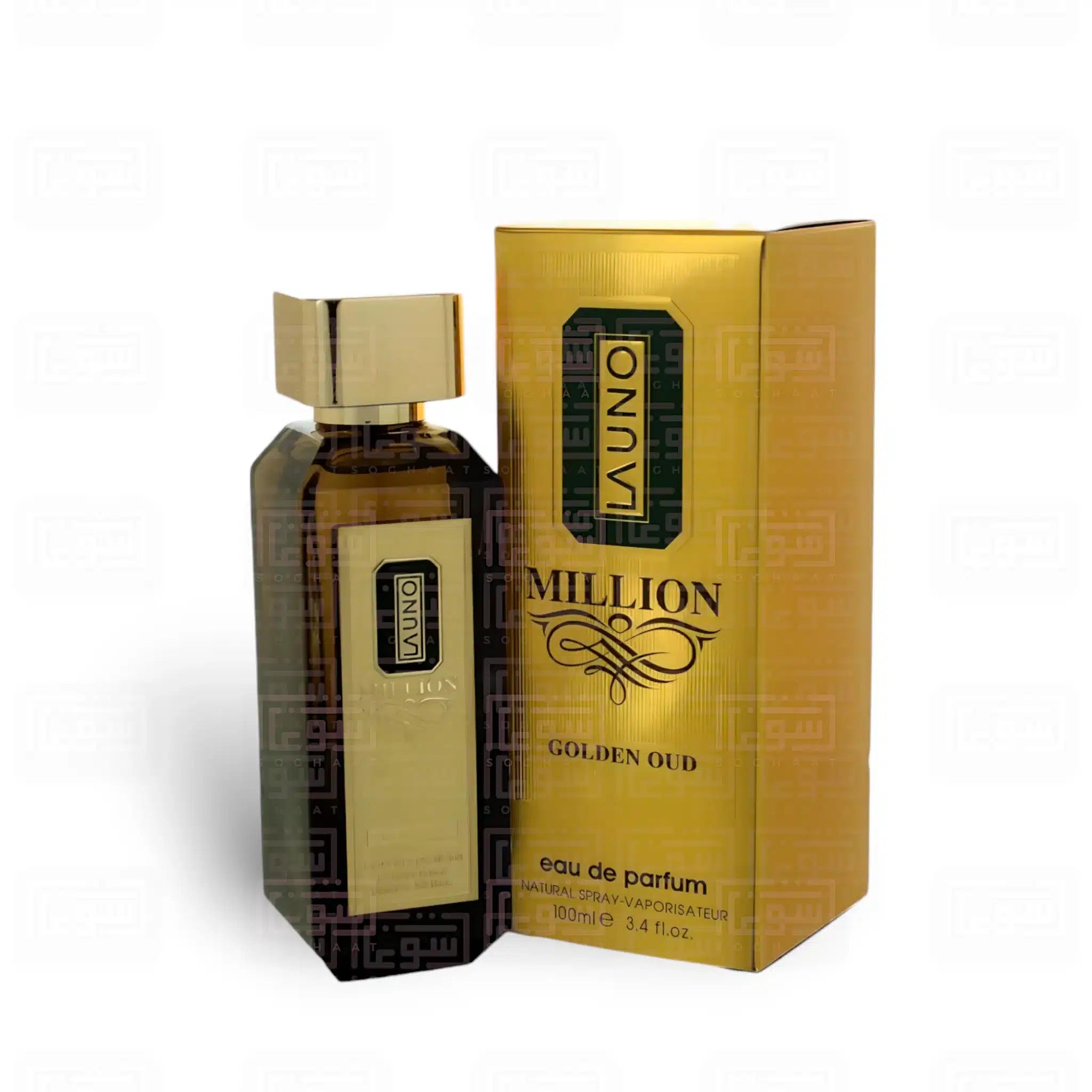 La Uno Million Golden Oud 100ml Eau de Parfum by Fragrance World bottle and box