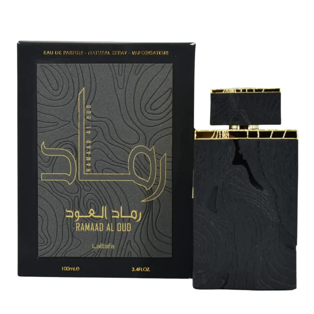 Ramaad al Oud 100ml Eau de Parfum by Lattafa bottle and box