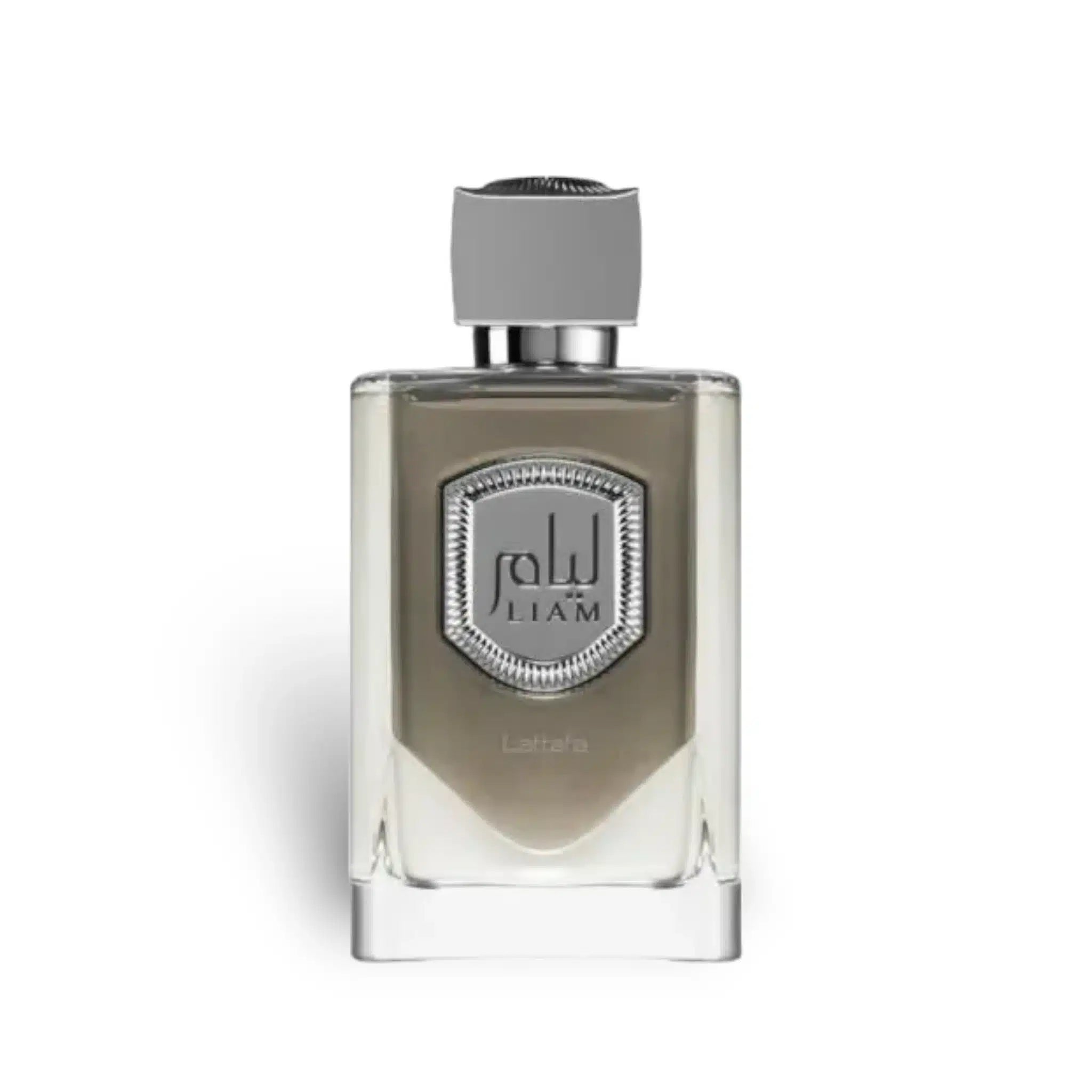 Liam Grey 100ml Eau de Parfum by Lattafa fragrance packaging front view