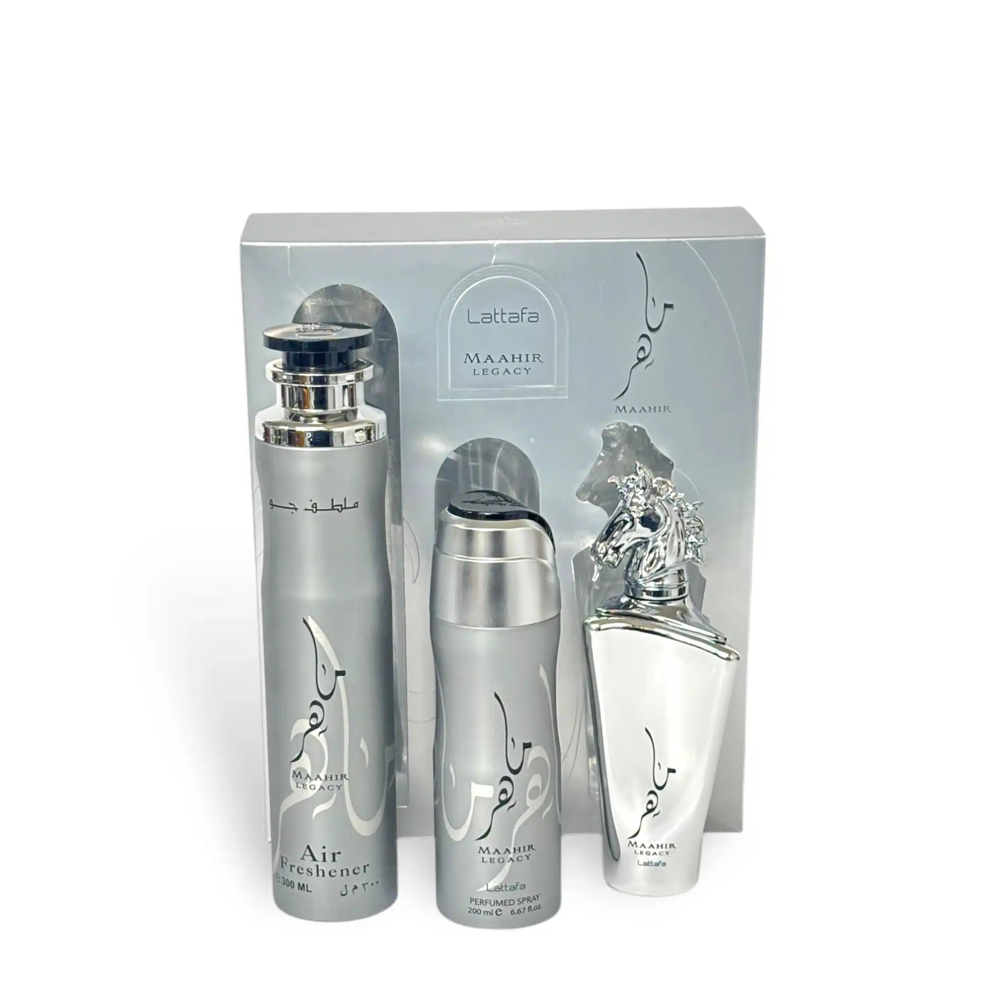 Maahir Legacy Gift Set by Lattafa bottle and box