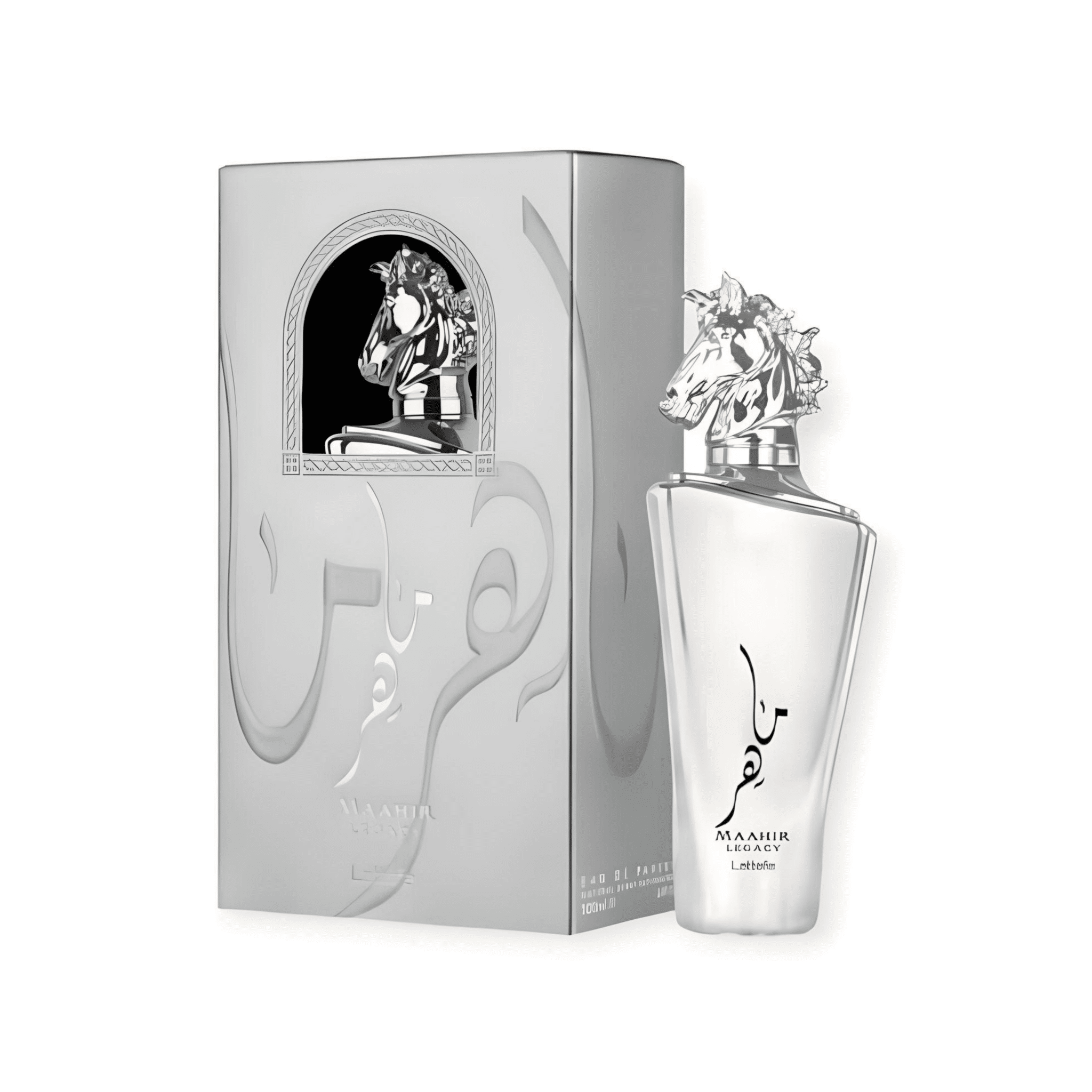 Maahir Legacy 100ml Eau de Parfum by Lattafa bottle and box