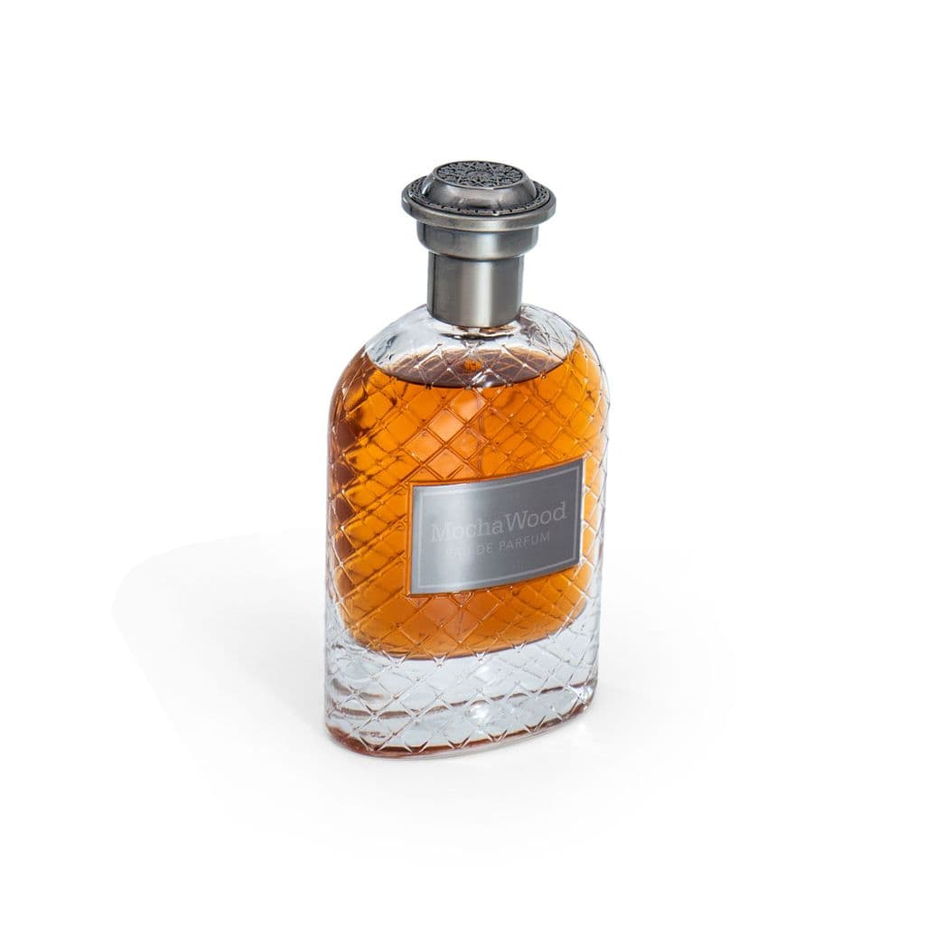 Mocha Wood 100ml Eau de Parfum by Fragrance World perfume bottle close up