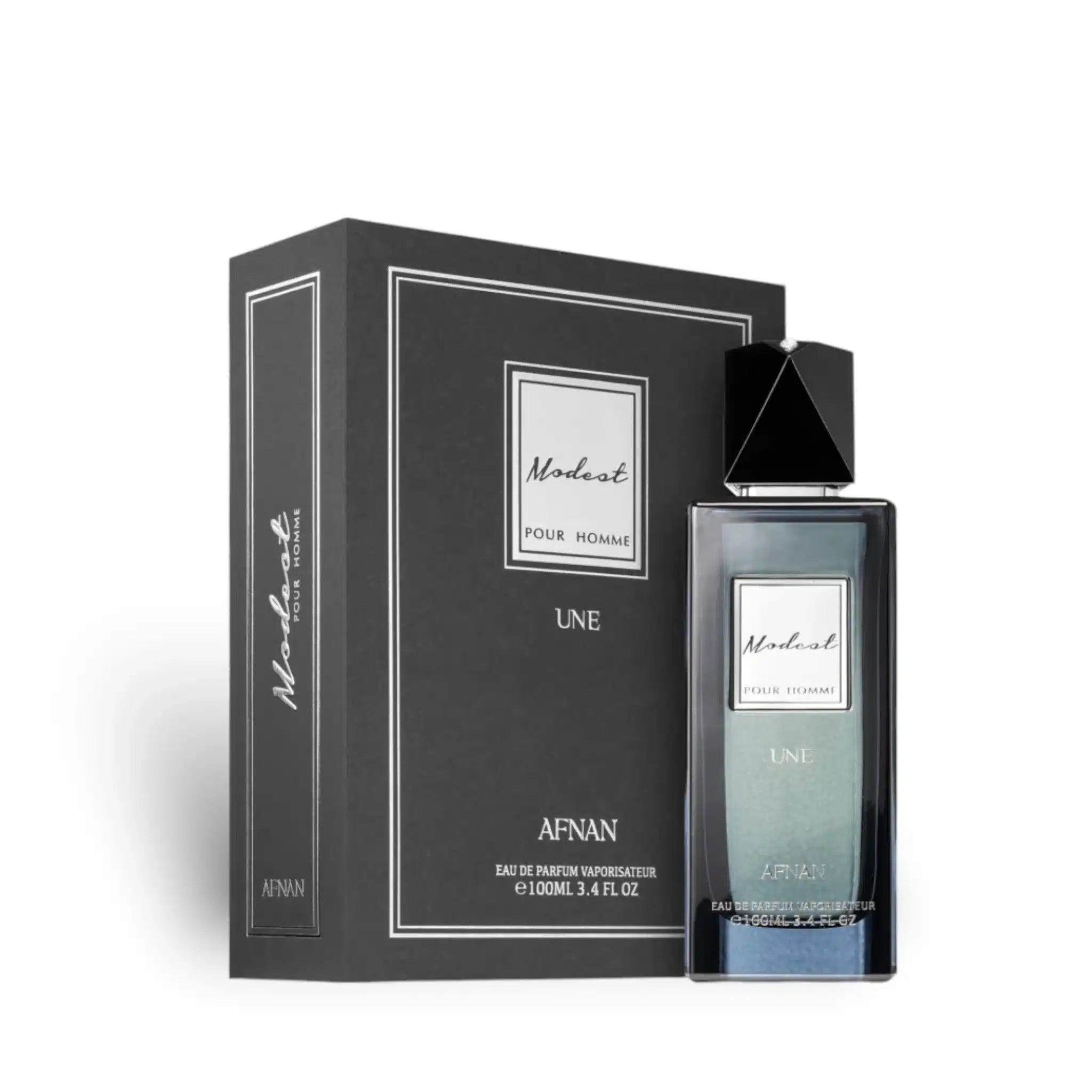 Modest Pour Homme Une 100ml Eau de Parfum by Afnan bottle and box