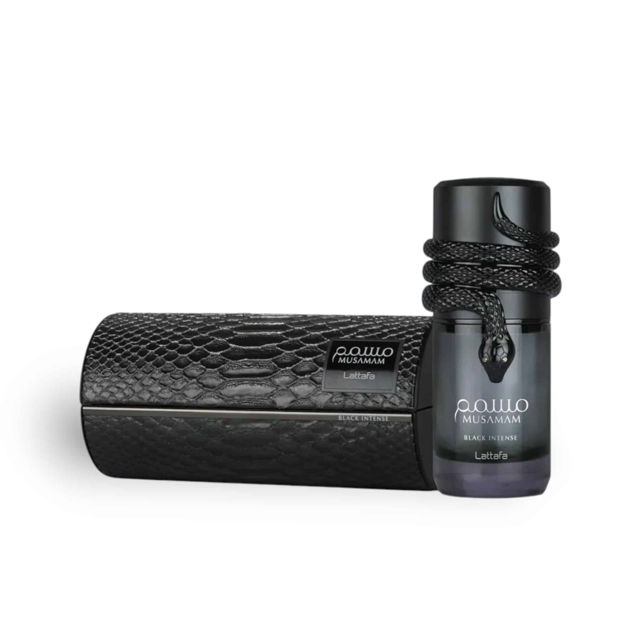Musamam Black Intense 100ml Eau de Parfum by Lattafa bottle and box