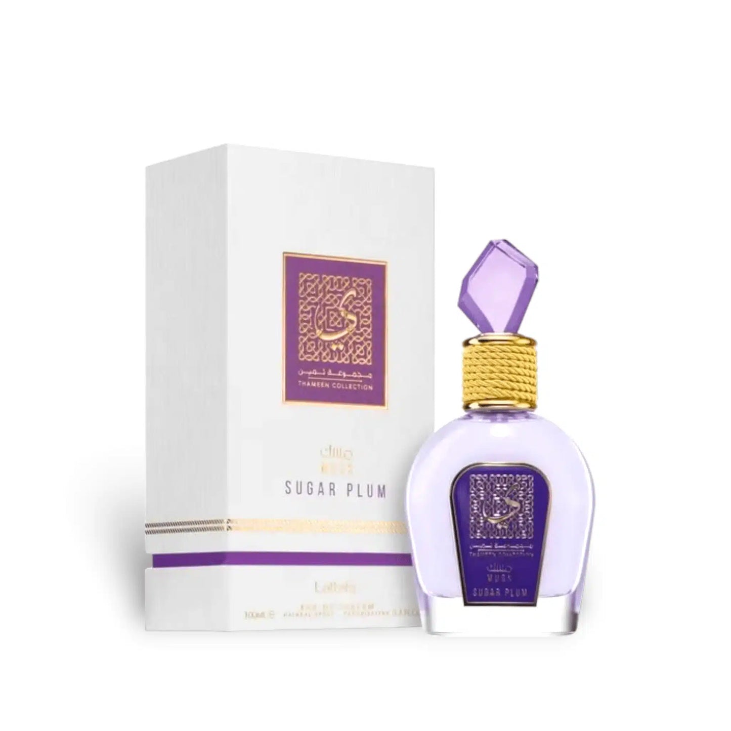 Musk Sugar Plum (Thameen Collection) 100ml Eau de Parfum by Lattafa bottle and box