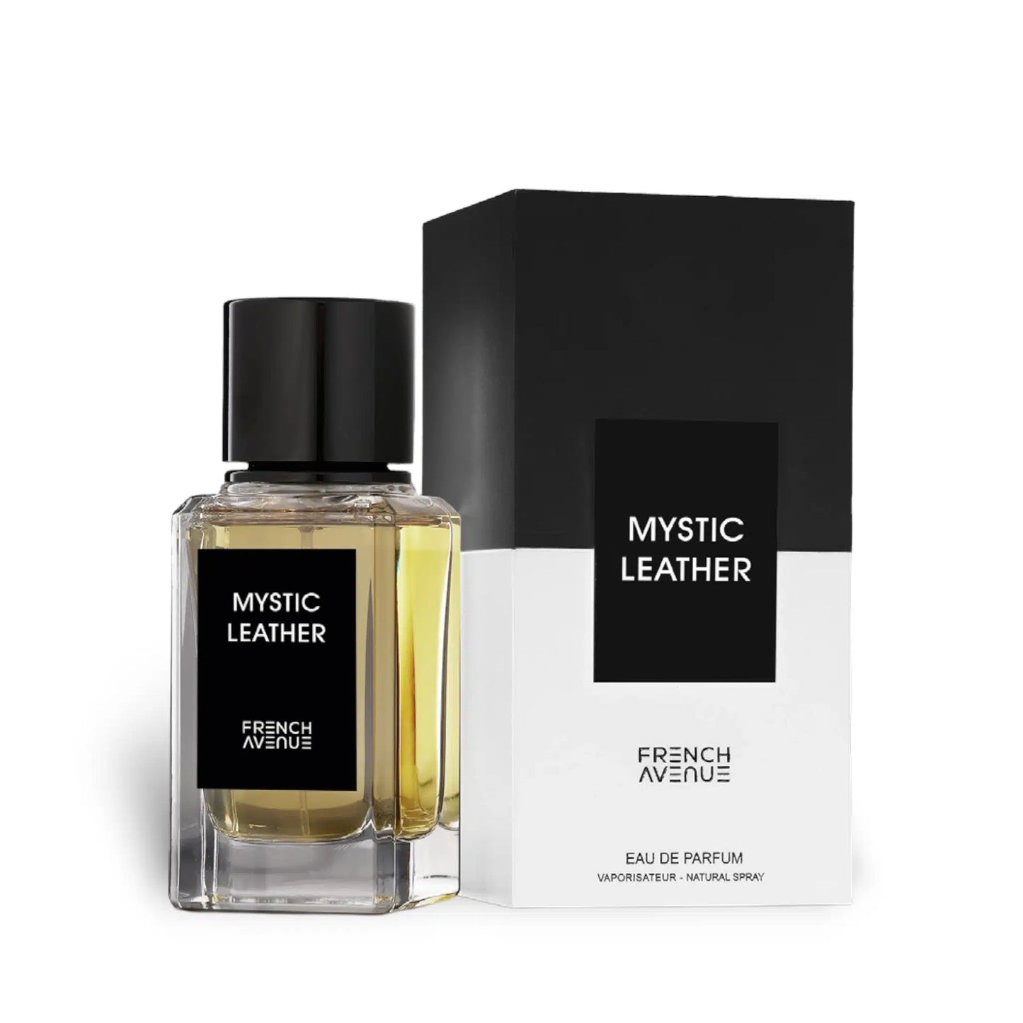 Mystic Leather 100ml Eau de Parfum by French Avenue bottle and box