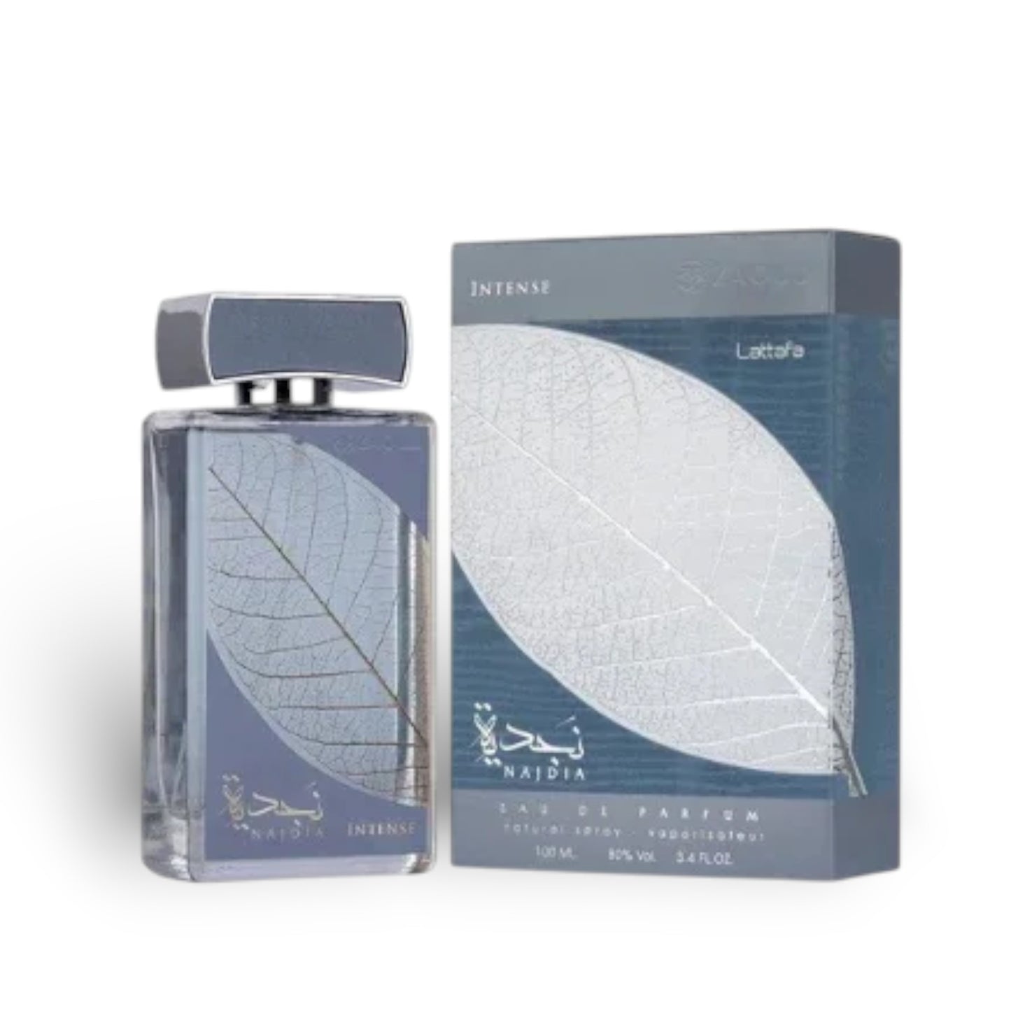 Najdia Intense 100ml Eau de Parfum by Lattafa bottle and box