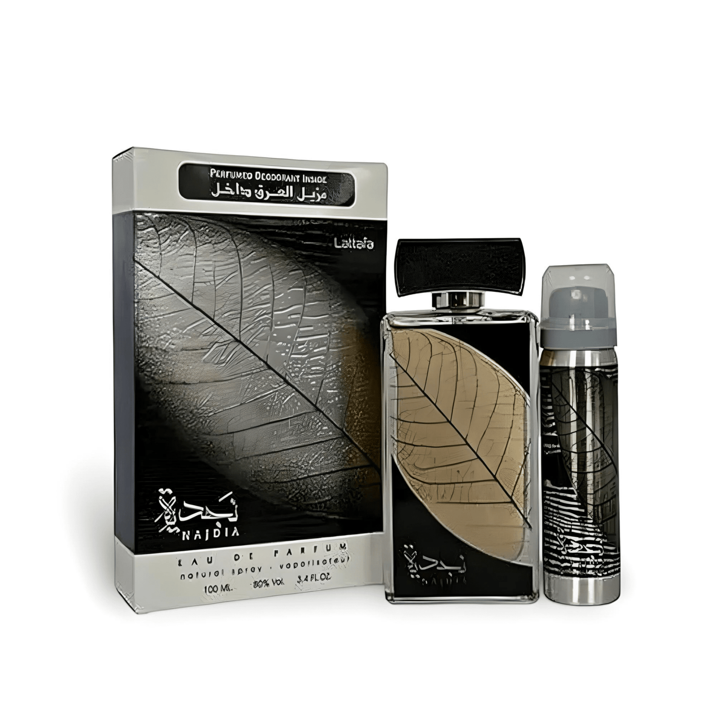 Najdia with Deo 100ml Body Spray by Lattafa bottle and box