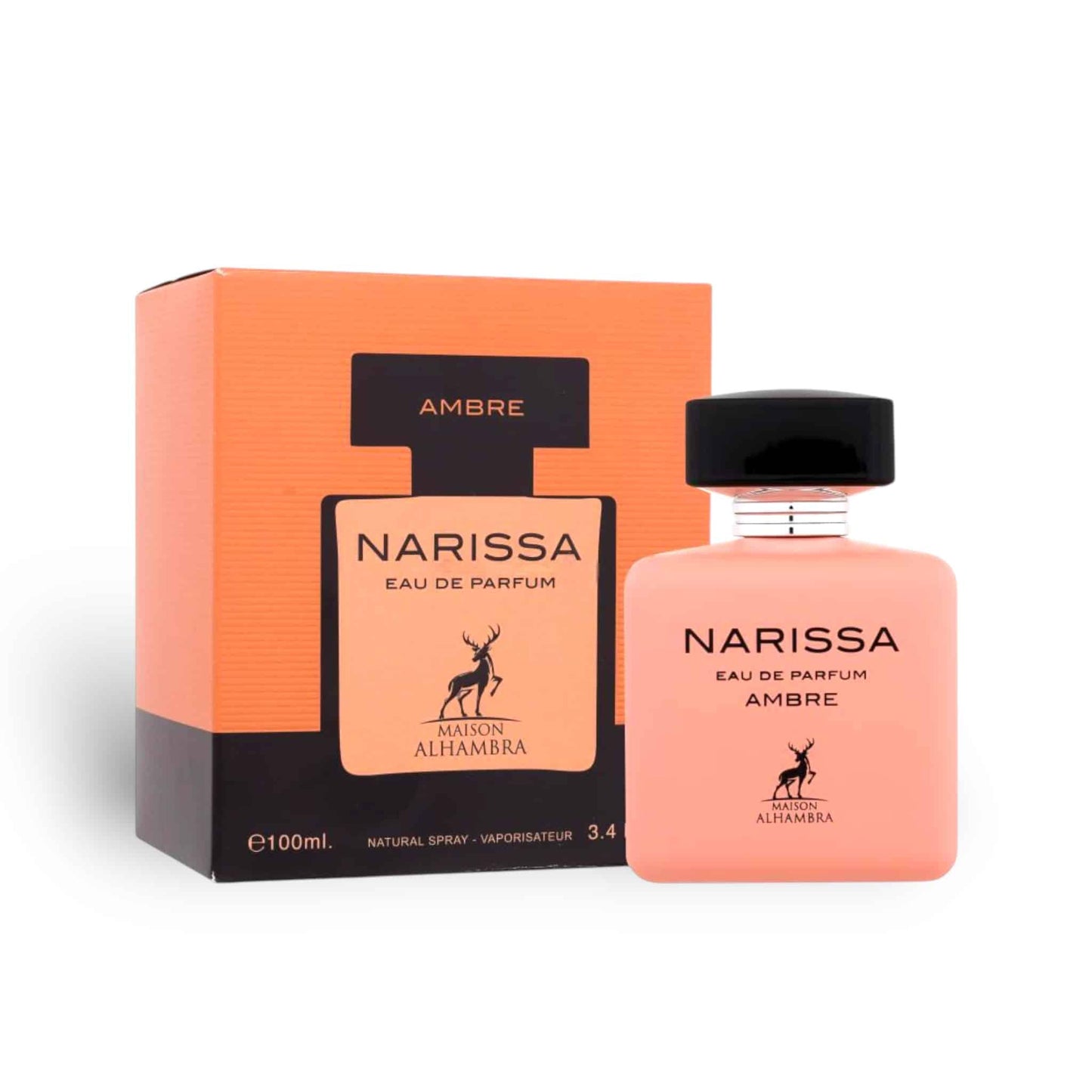 Narissa Ambre 100ml Eau de Parfum by Maison Alhambra bottle and box