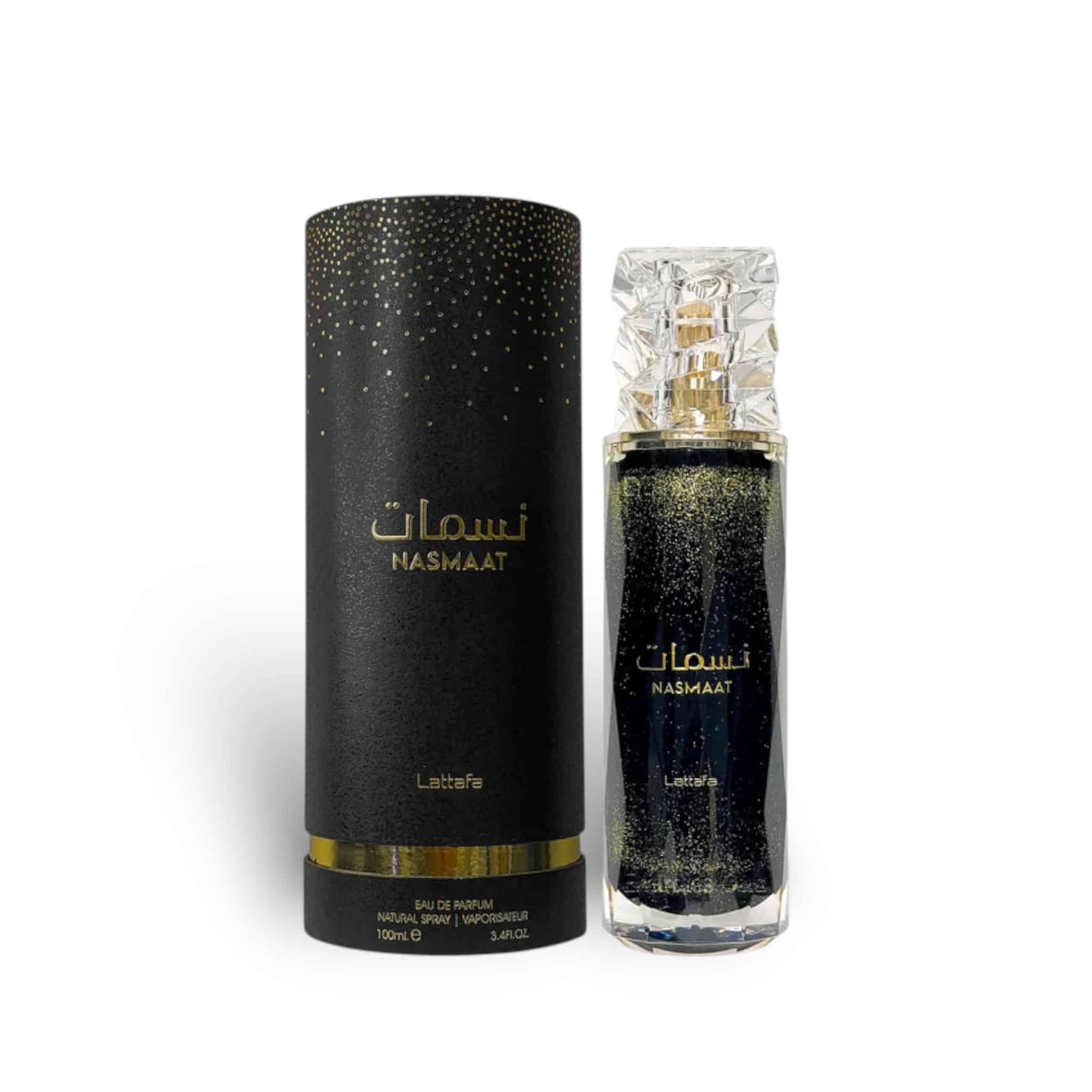Nasmaat 100ml Eau de Parfum by Lattafa bottle and box