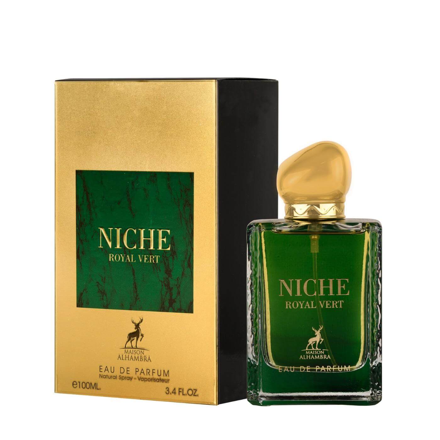 Niche Royal Vert 100ml Eau de Parfum by Maison Alhambra bottle and box