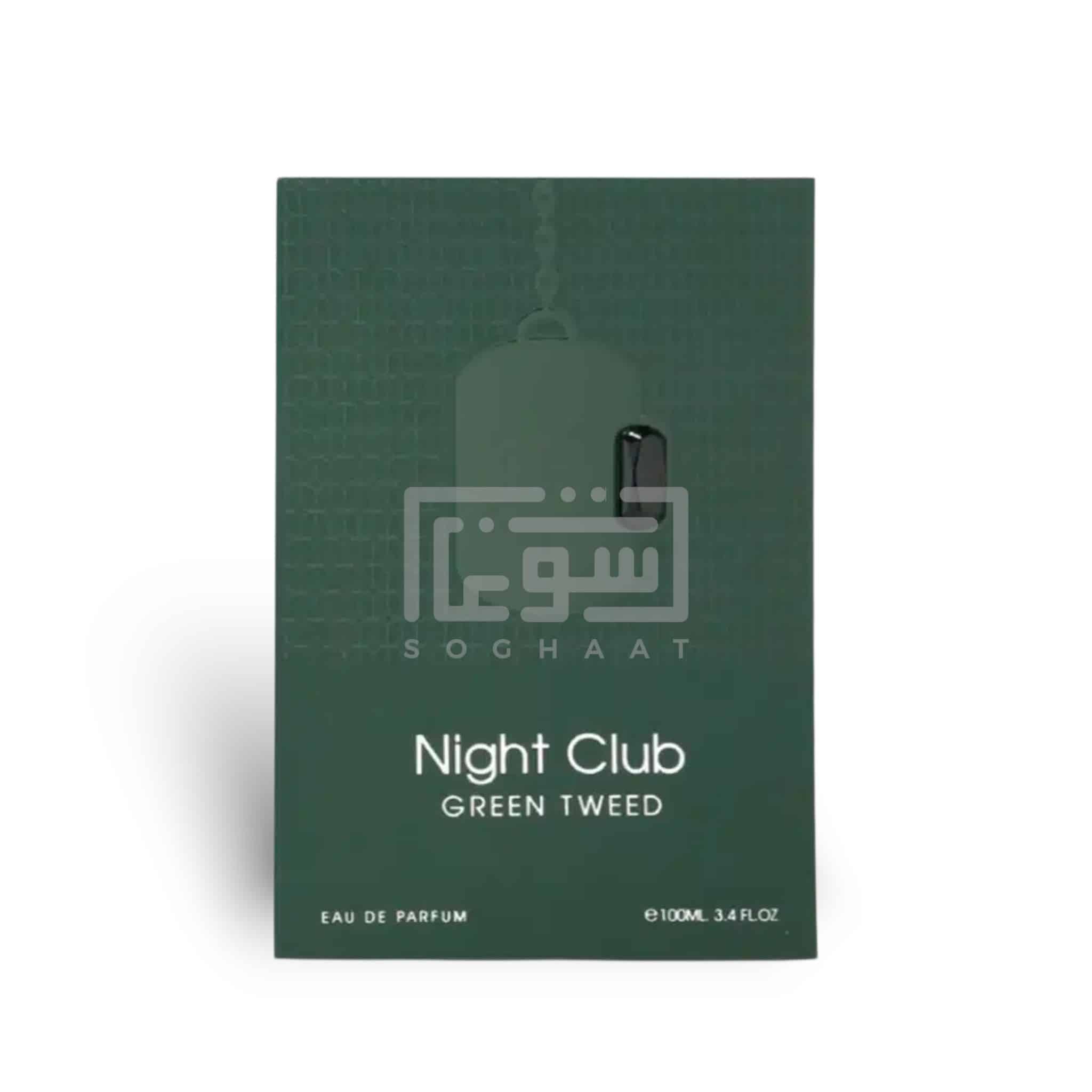 Night Club Green Tweed 100ml Eau de Parfum by Fragrance World bottle and box