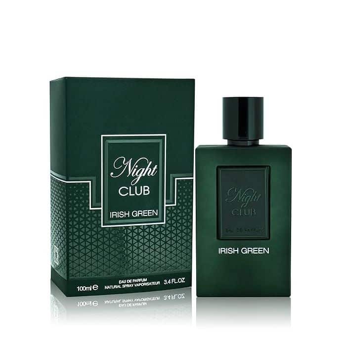 Night Club Irish Green 100ml Eau de Parfum by Fragrance World bottle and box
