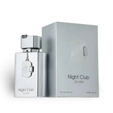 Night Club Silver 100ml Eau de Parfum by Fragrance World bottle and box