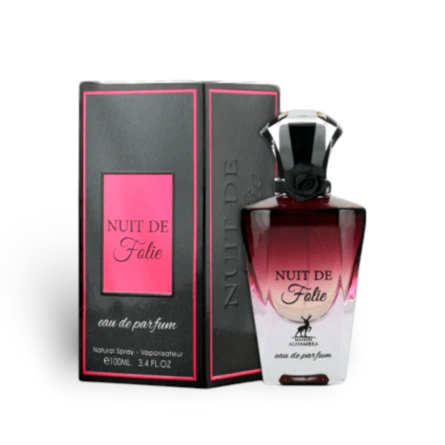 Nuit De Folie 100ml Eau de Parfum by Maison Alhambra bottle and box