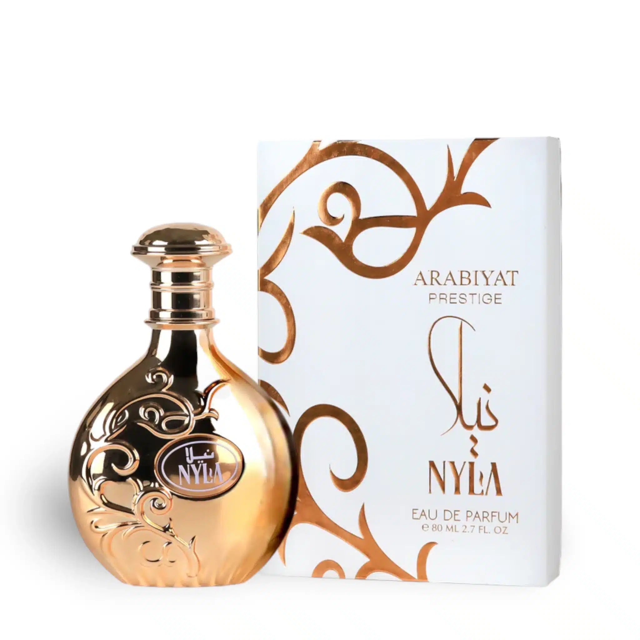 Nyla 80ml Eau de Parfum by Arabiyat Prestige bottle and box