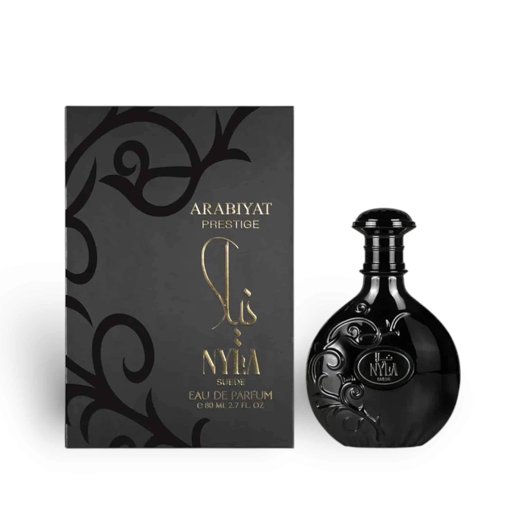 Nyla Suede 80ml Eau de Parfum by Arabiyat Prestige bottle and box