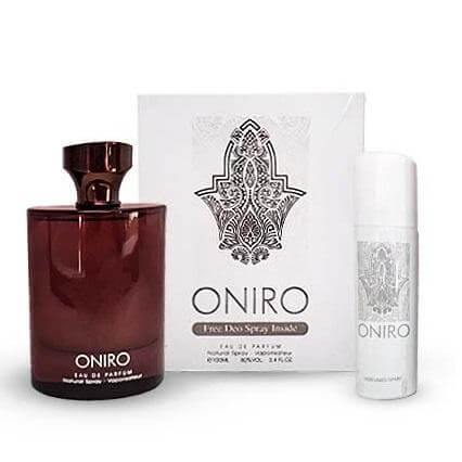 Oniro with Deo 100ml Body Spray by Fragrance World bottle and box