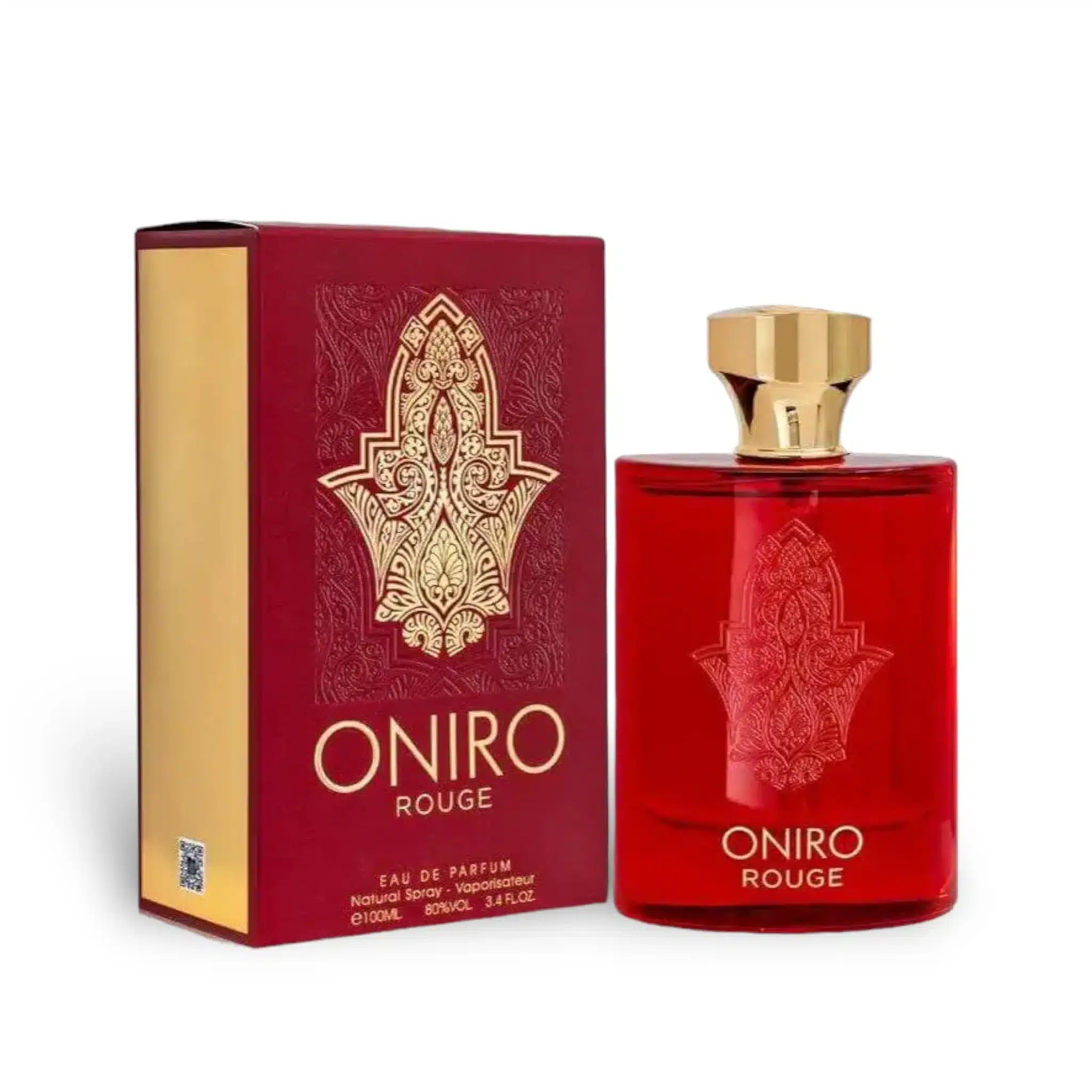Oniro Rouge 100ml Eau de Parfum by Fragrance World bottle and box