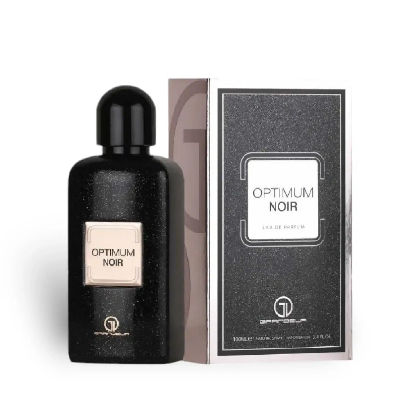 Optimum Noir 100ml Eau de Parfum by Grandeur Perfumes bottle and box