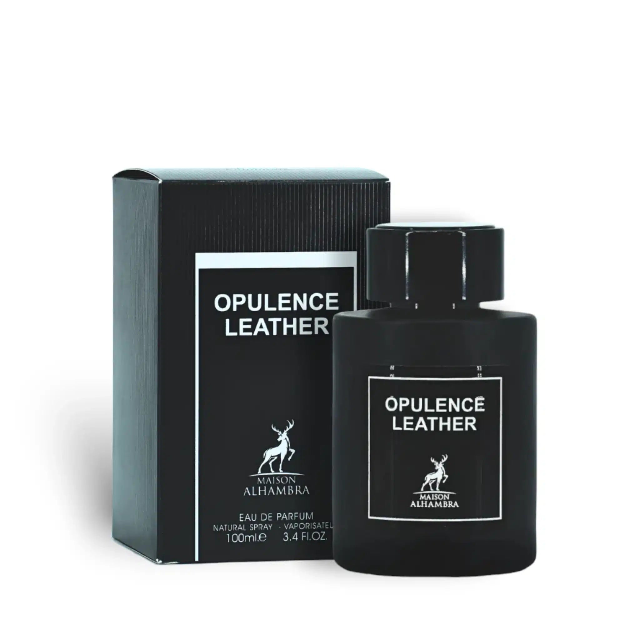 Opulence Leather (Amber & Leather) 100ml Eau de Parfum by Maison Alhambra bottle and box