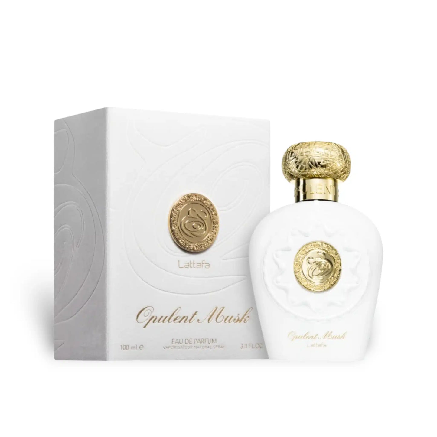 Opulent Musk 100ml Eau de Parfum by Lattafa bottle and box