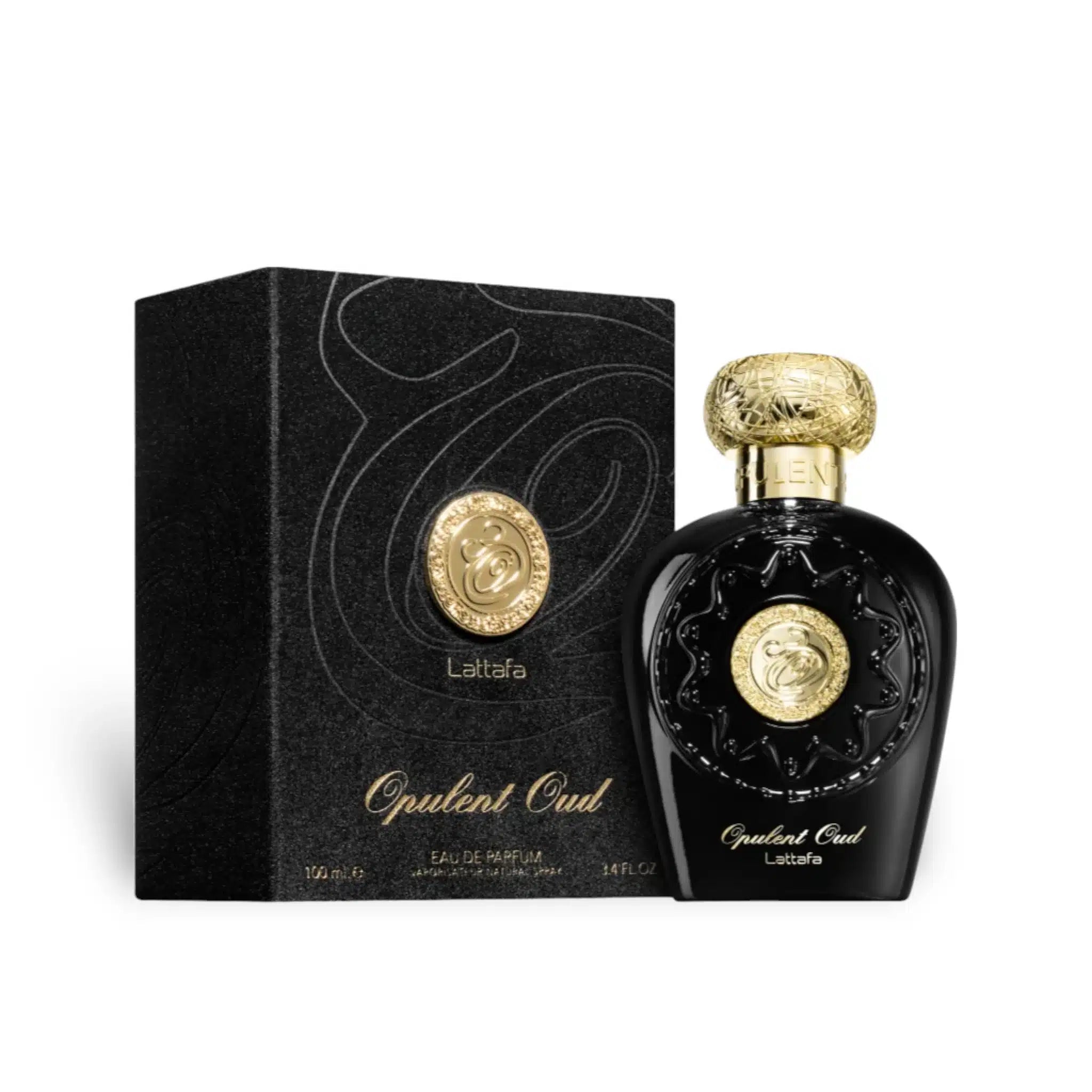 Opulent Oud 100ml Eau de Parfum by Lattafa bottle and box