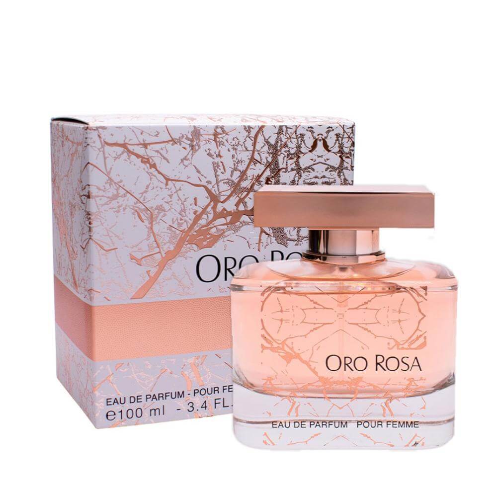 Oro Rosa 100ml Eau de Parfum by Fragrance World bottle and box