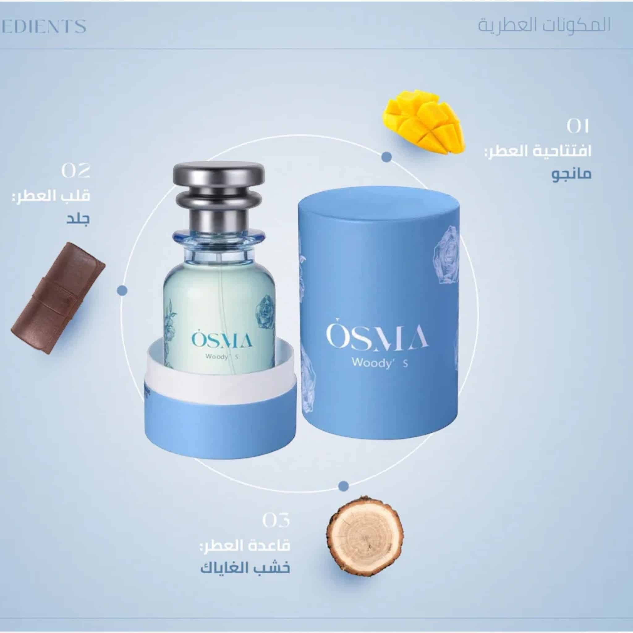 Osma Woody S 75ml Eau de Parfum by Osma fragrance packaging front view