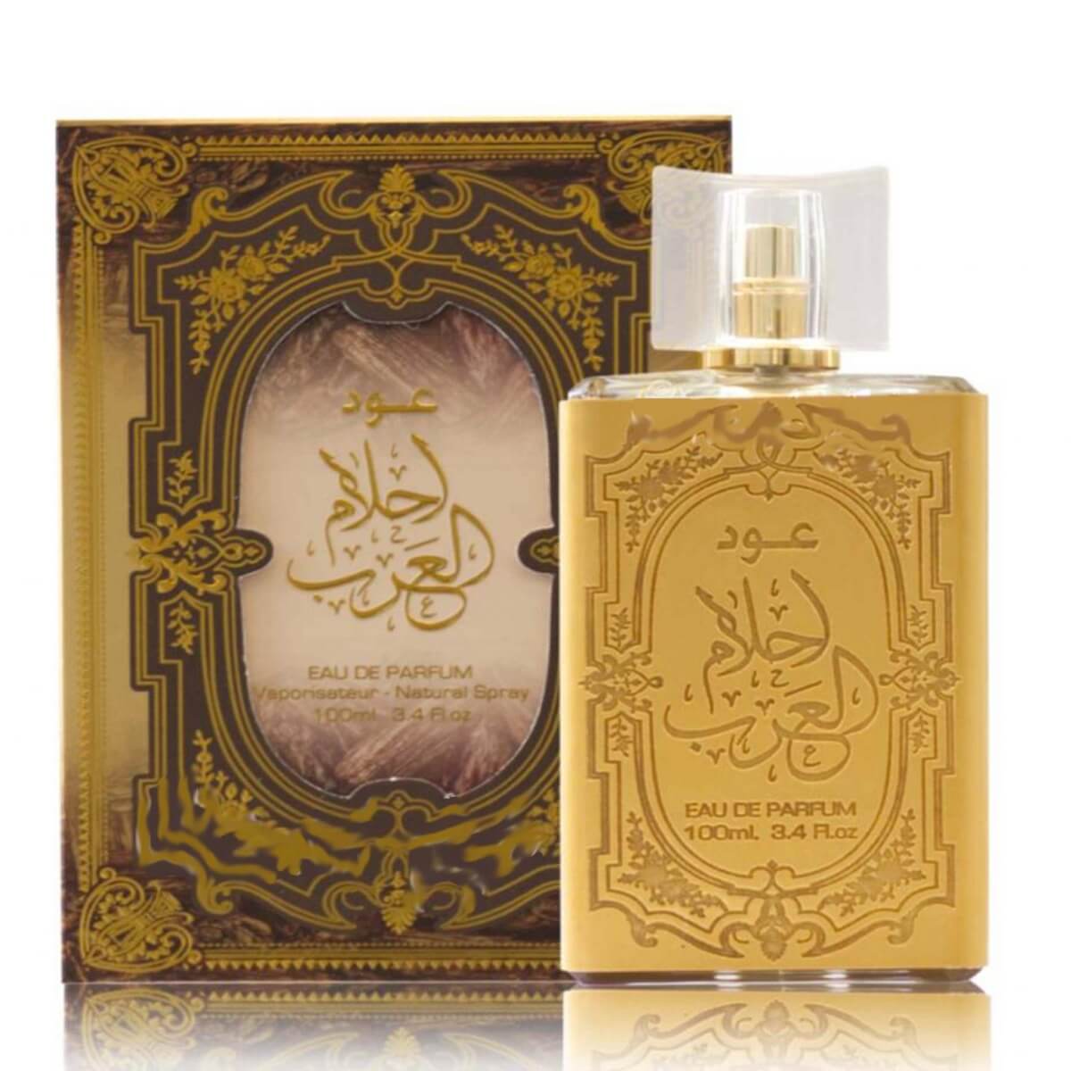 Oud Ahlam Al Arab 100ml Eau de Parfum by Ard Al Zaafaran perfume bottle close up