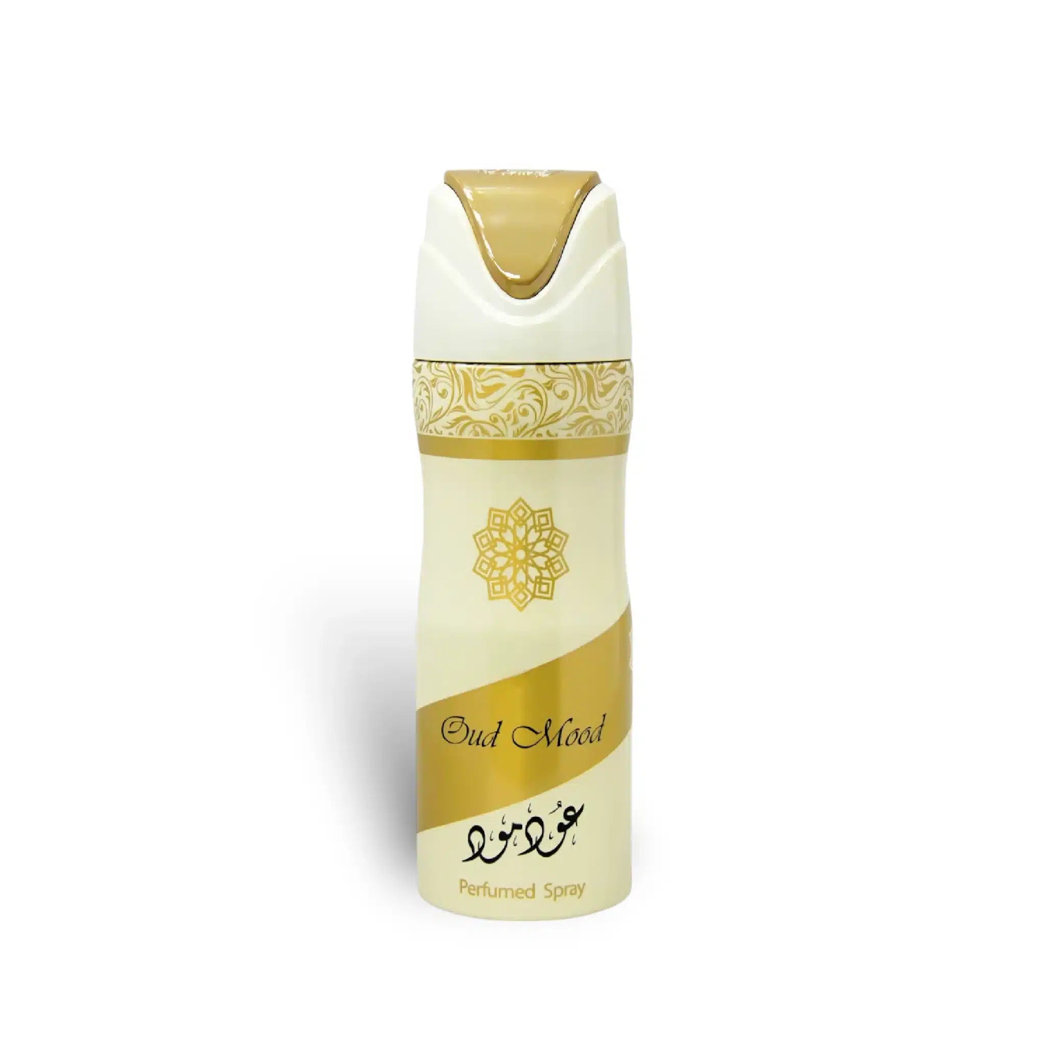 Oud Mood Perfumed 200ml Body Spray by Lattafa body spray can and packaging