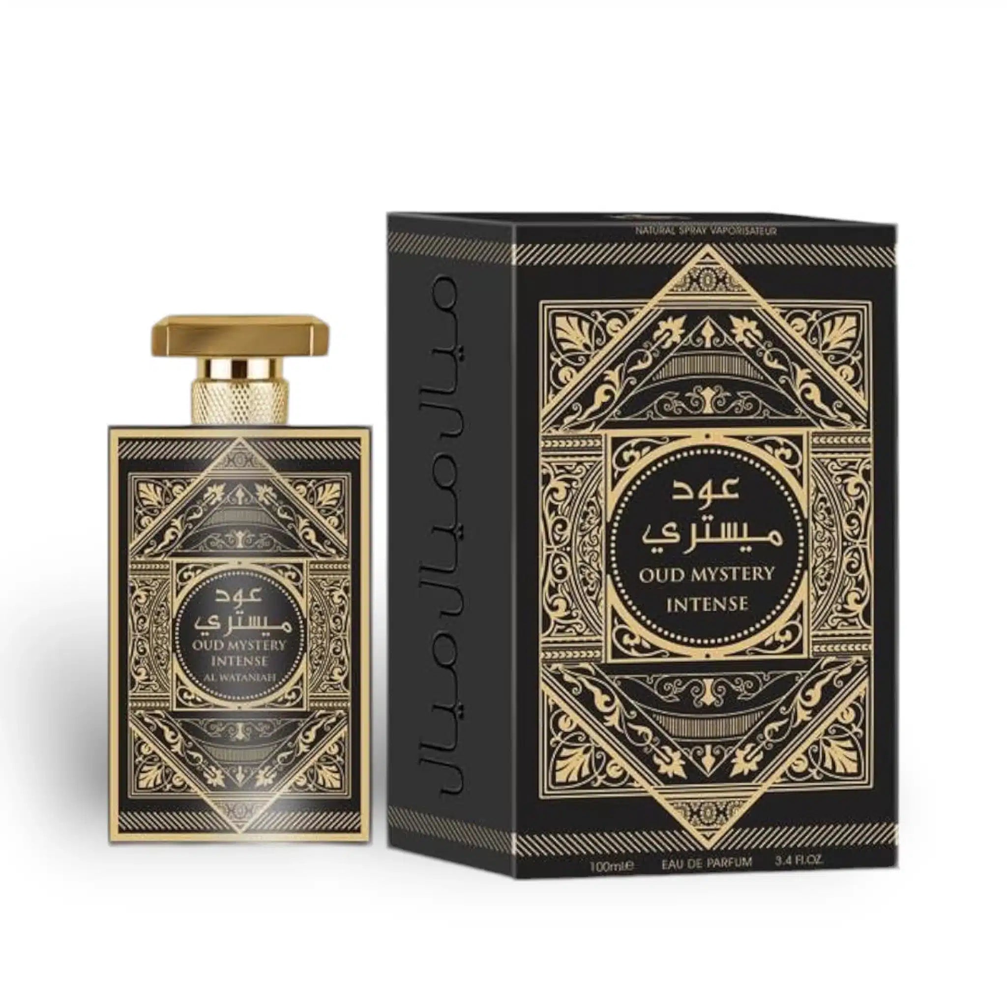 Oud Mystery Intense 100ml Eau de Parfum by Al Wataniah bottle and box