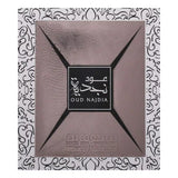 Oud Najdia for 100ml Eau de Parfum by Lattafa perfume bottle close up
