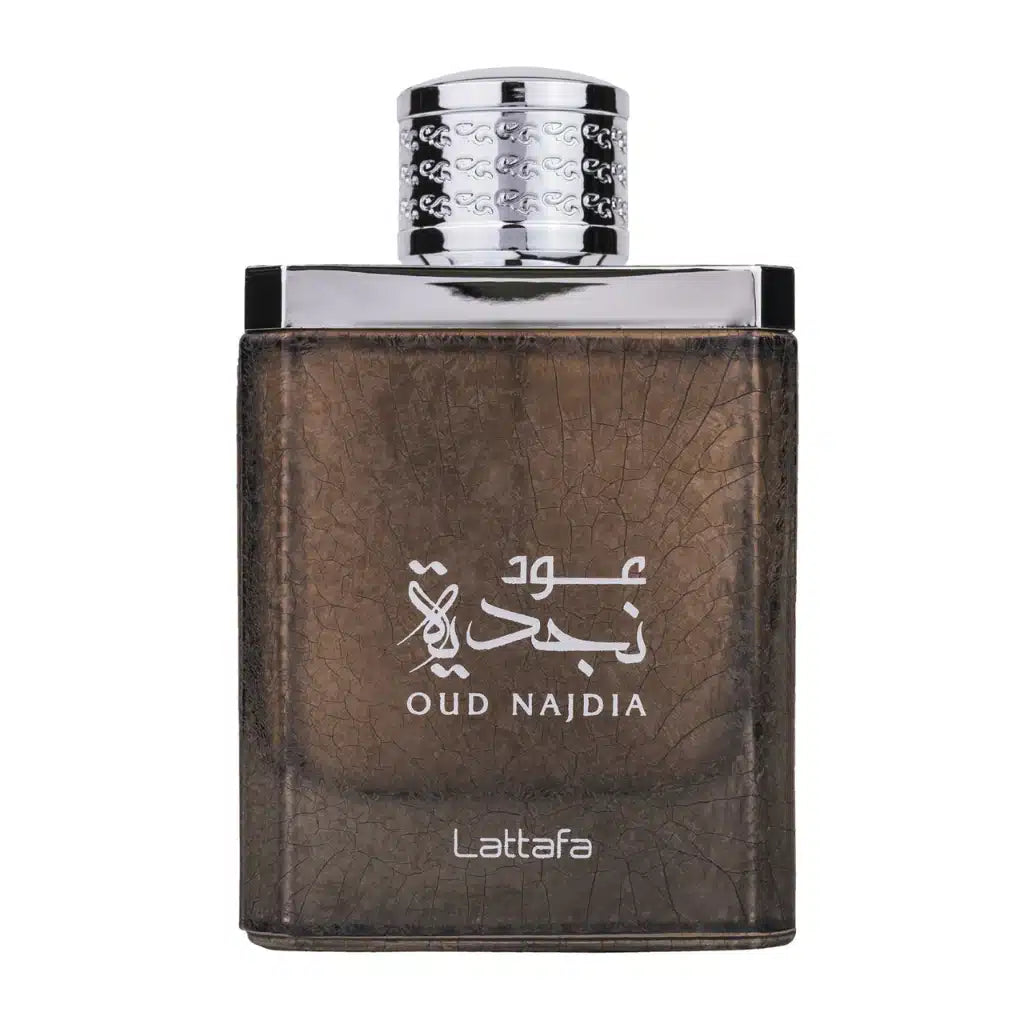 Oud Najdia for 100ml Eau de Parfum by Lattafa fragrance packaging front view