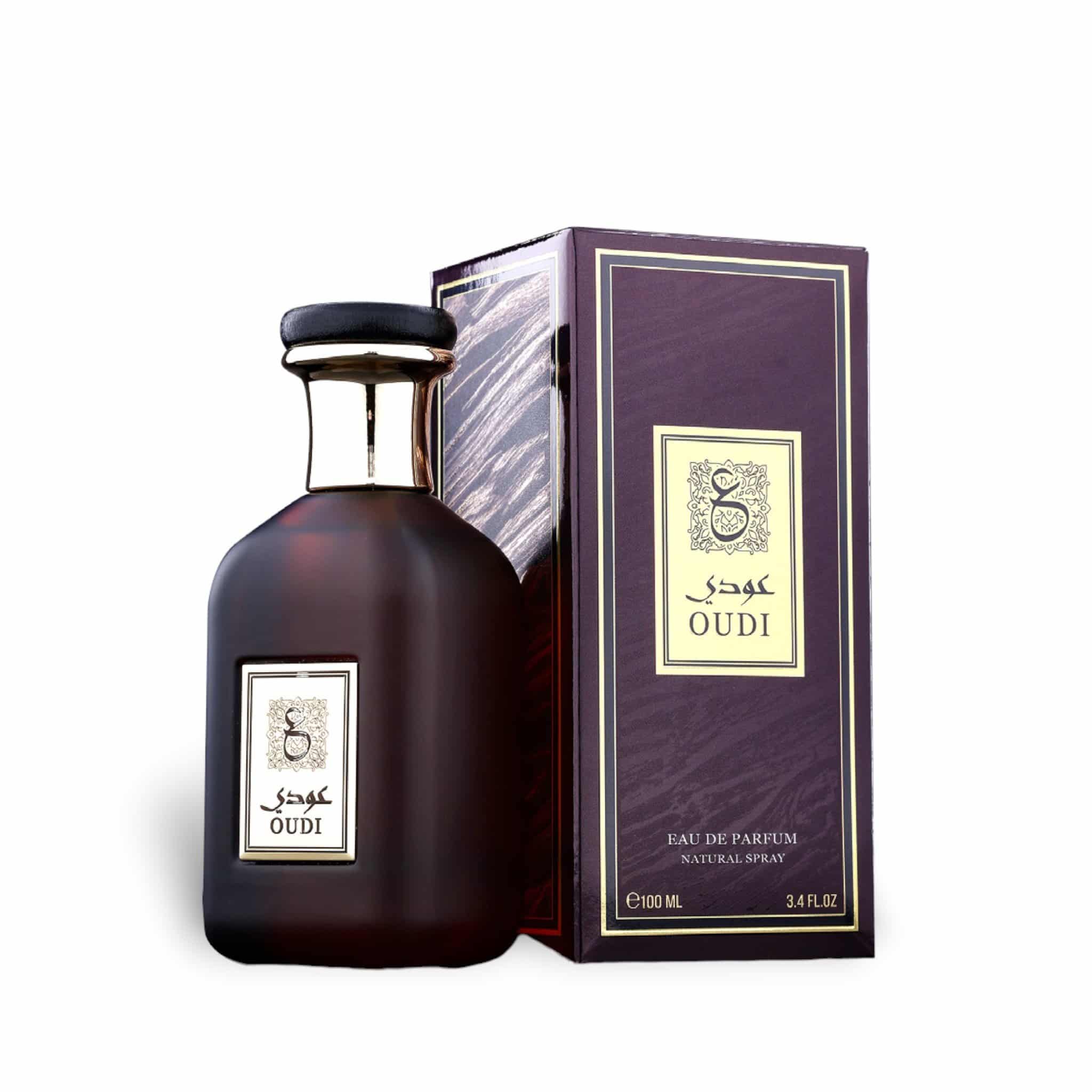 Oudi 100ml Eau de Parfum by Fragrance World bottle and box