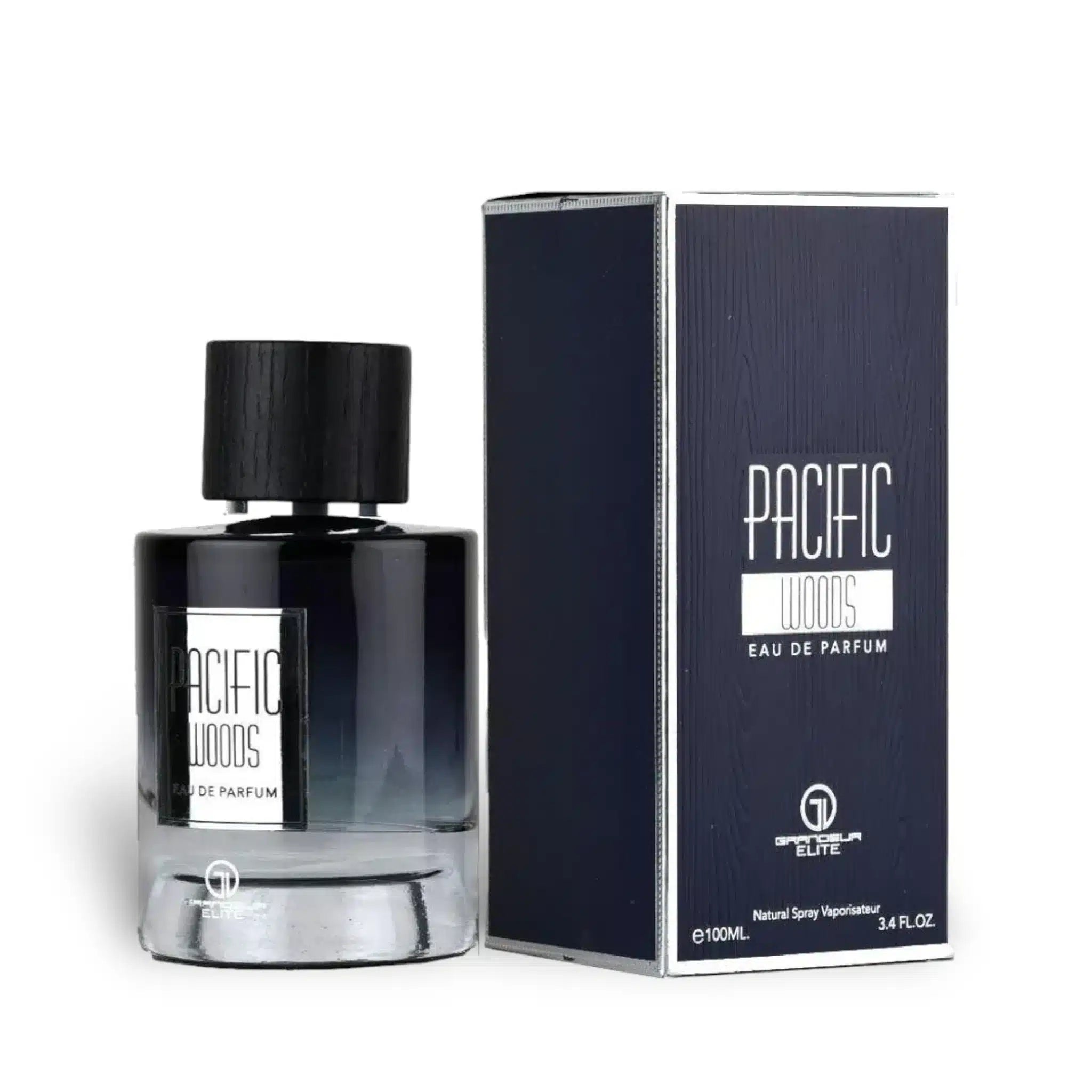Pacific Woods 100ml Eau de Parfum by Grandeur Elite bottle and box