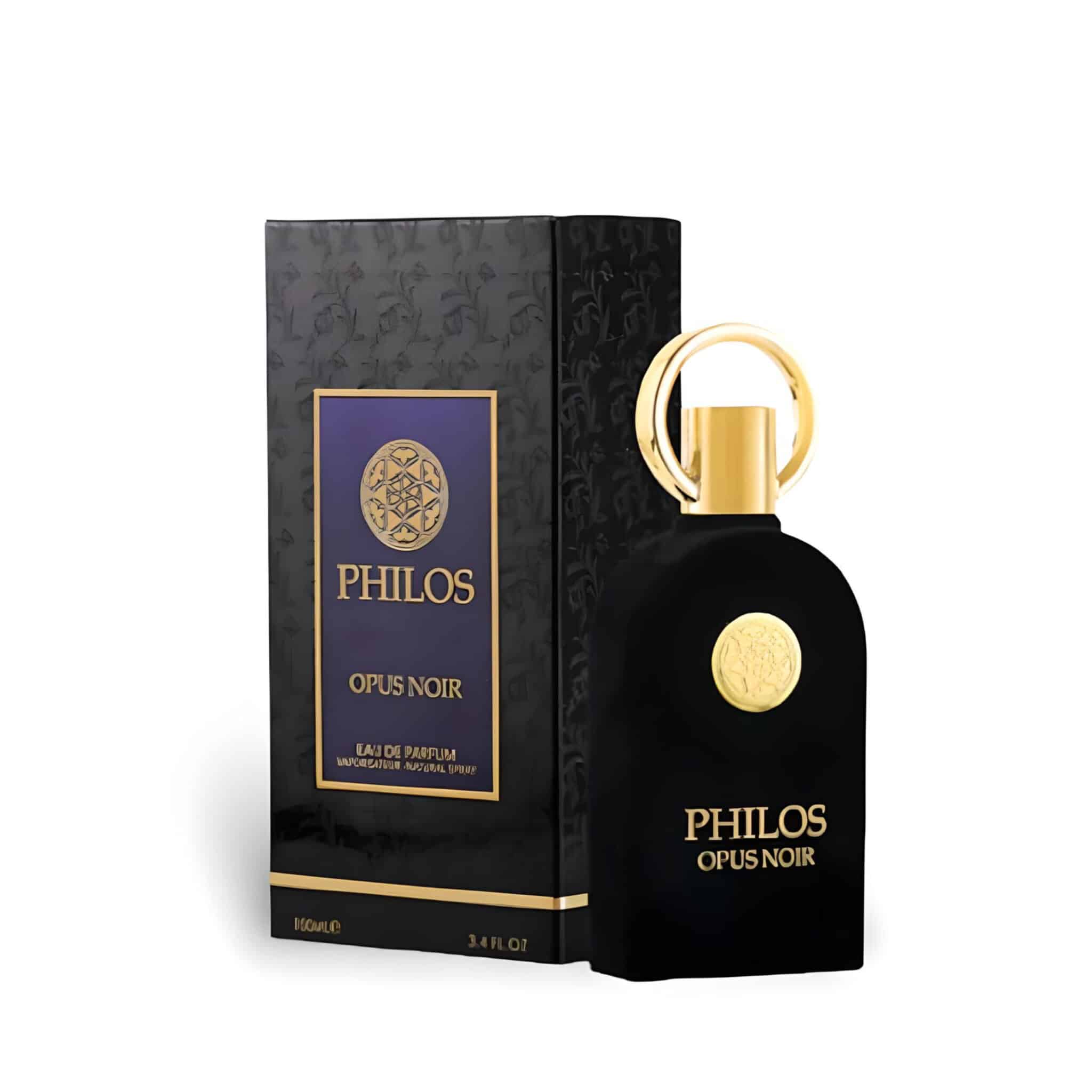 Philos Opus Noir 100ml Eau de Parfum by Maison Alhambra bottle and box
