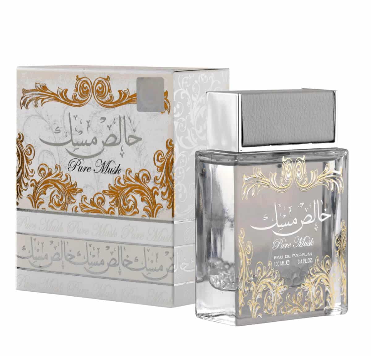 Pure Musk (Khalis Musk) with Deo 100ml Body Spray by Lattafa fragrance packaging front view