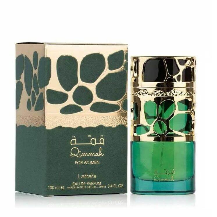 Qimmah 100ml Eau de Parfum by Lattafa bottle and box