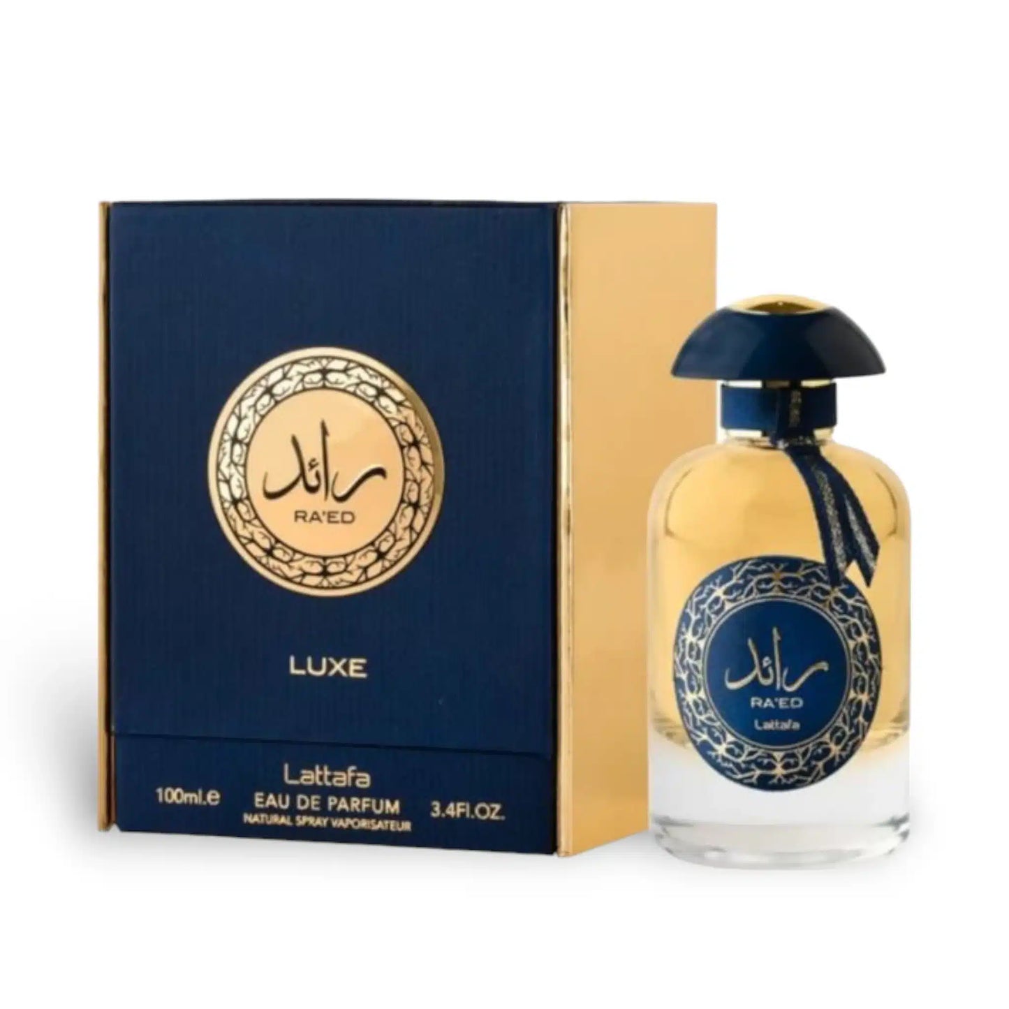 Ra'ed Luxe 100ml Eau de Parfum by Lattafa bottle and box