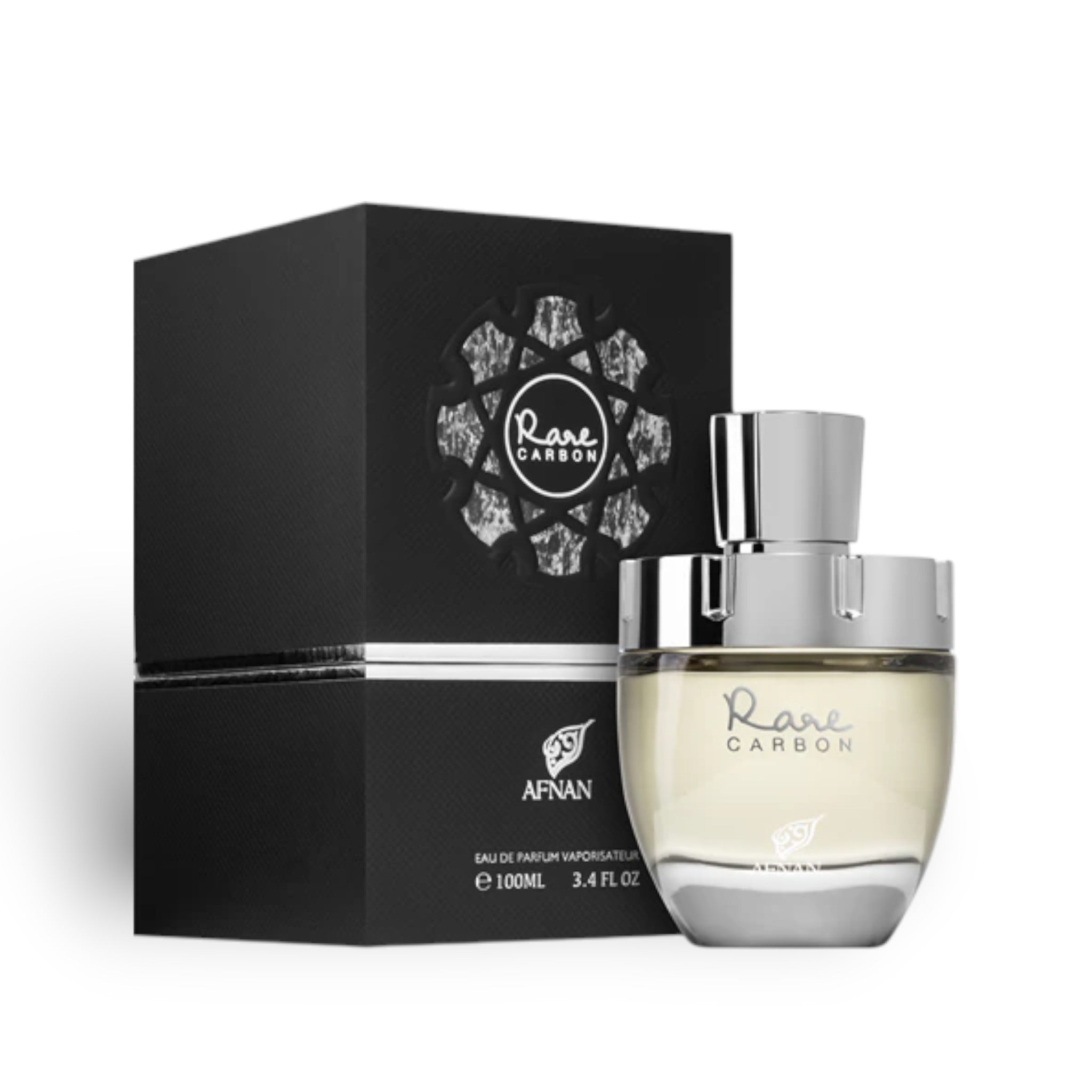 Rare Carbon 100ml Eau de Parfum by Afnan bottle and box
