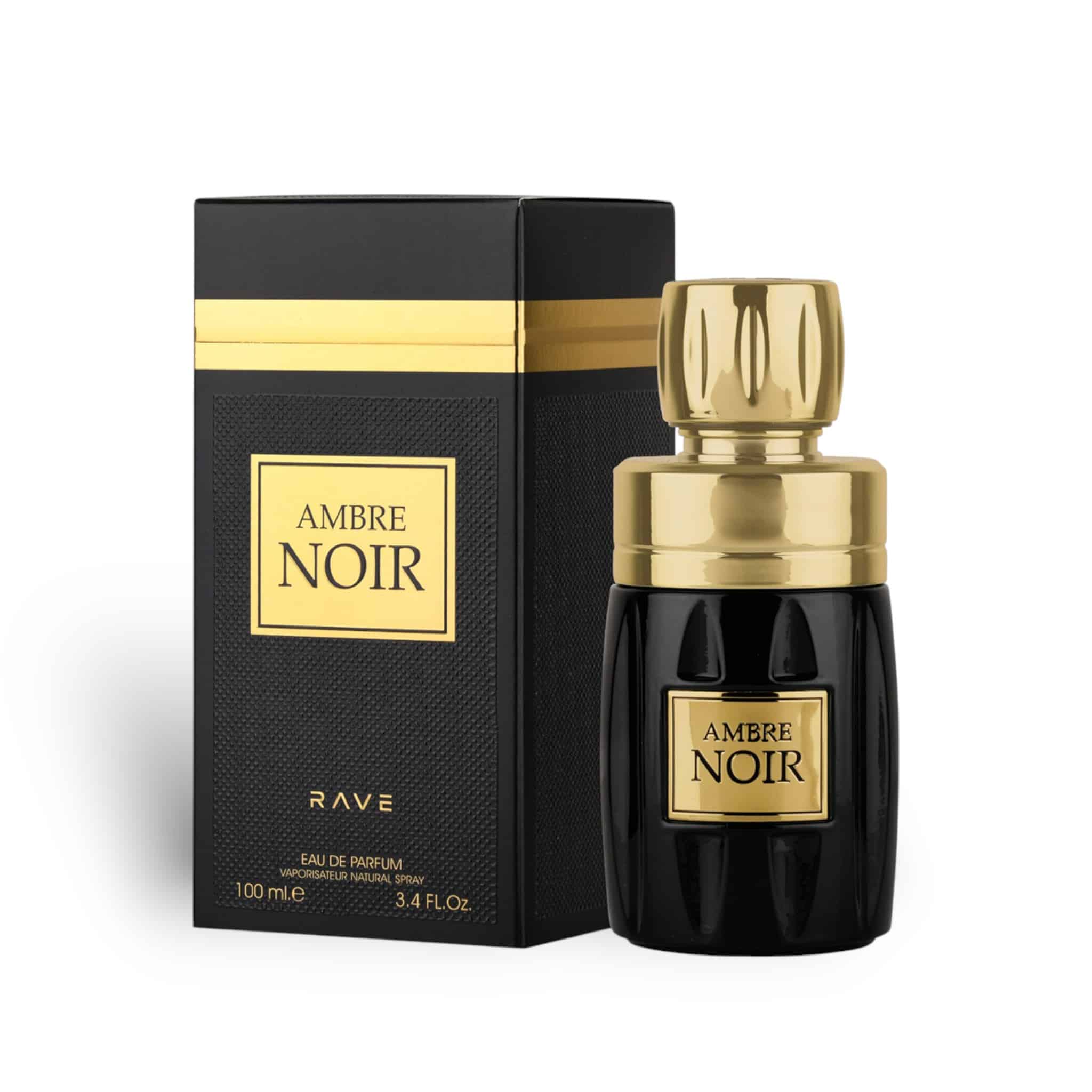 Rave Ambre Noir 100ml Eau de Parfum by Lattafa bottle and box