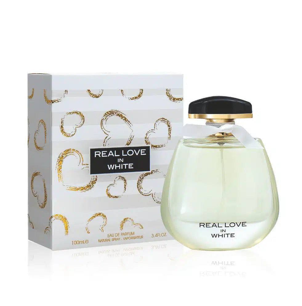 Real Love In White 100ml Eau de Parfum by Fragrance World bottle and box