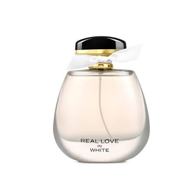 Real Love In White 100ml Eau de Parfum by Fragrance World fragrance packaging front view