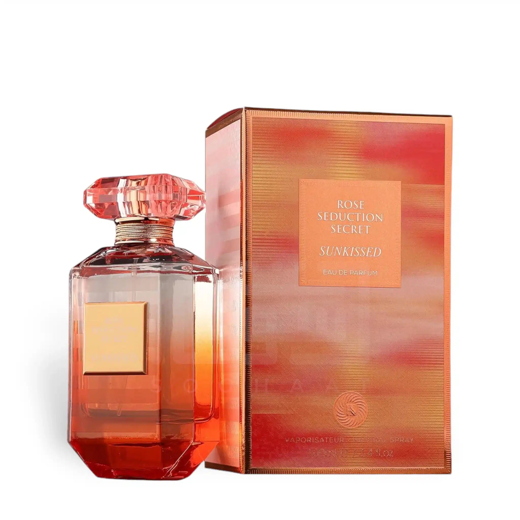 Rose Seduction Secret Sunkissed 100ml Eau de Parfum by Fragrance World bottle and box
