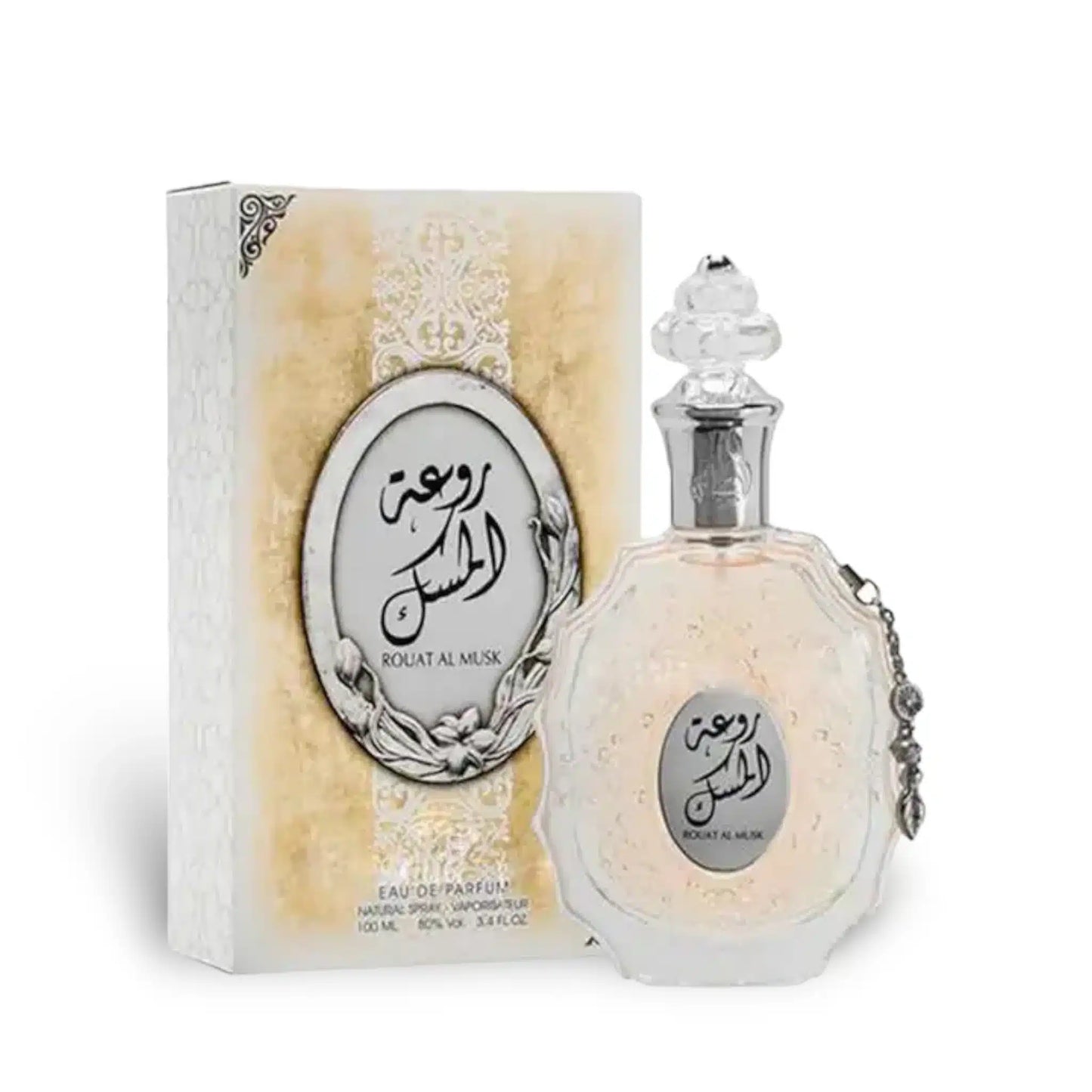 Rouat Al Musk 100ml Eau de Parfum by Lattafa bottle and box