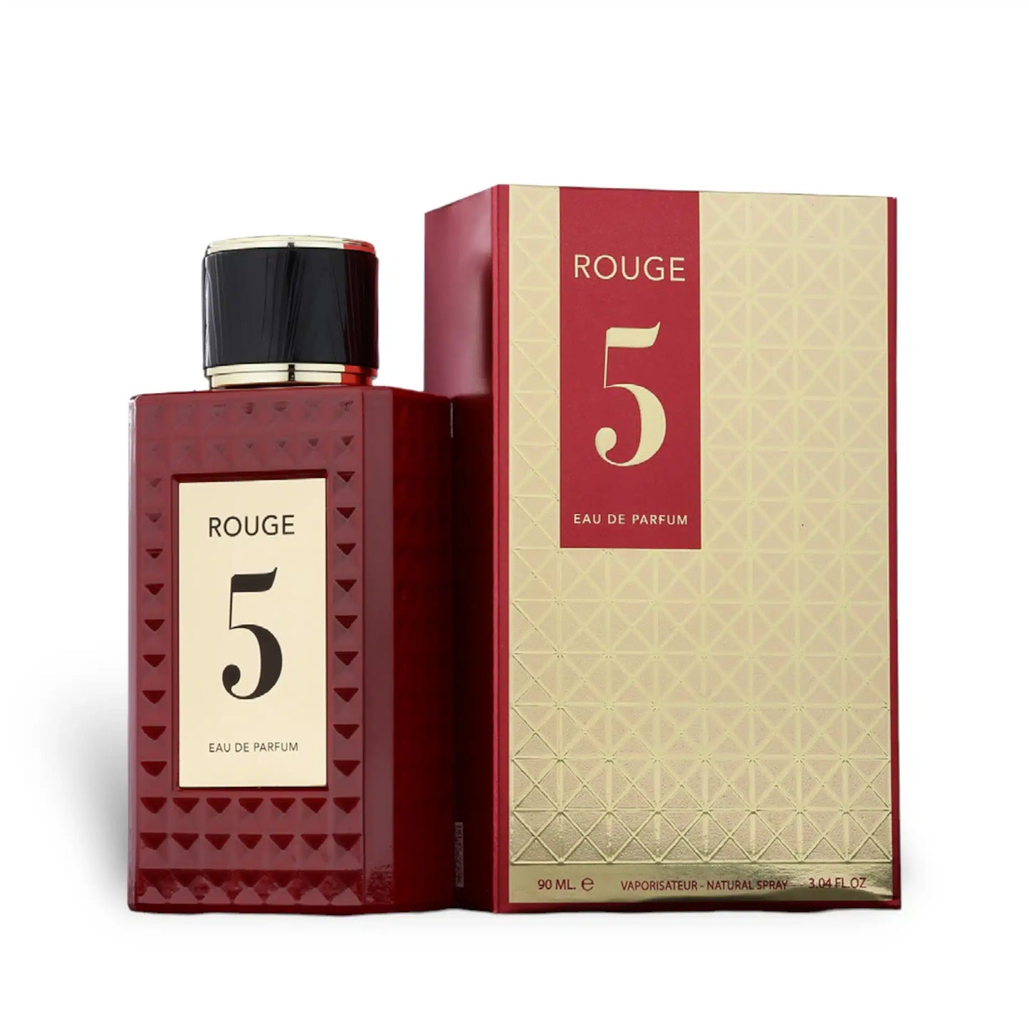 Rouge 5 90ml Eau de Parfum by Fragrance World bottle and box